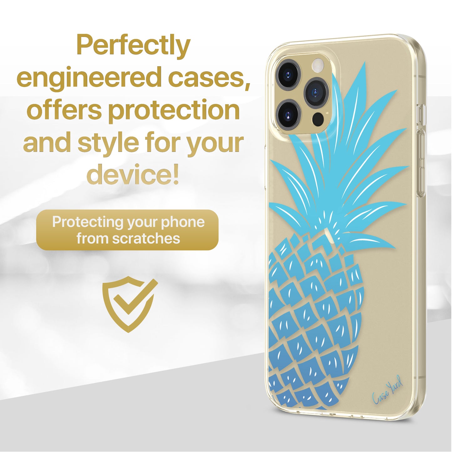 TPU Clear case with (Blue Pineapple) Design for iPhone & Samsung Phones