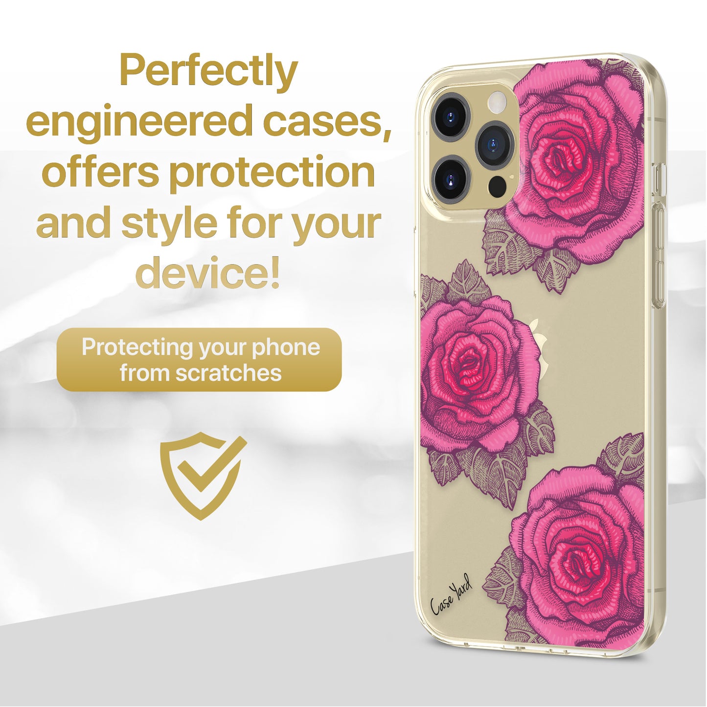 Pink Roses Pen TPU Clear Phone Case for iPhone & Samsung Phones
