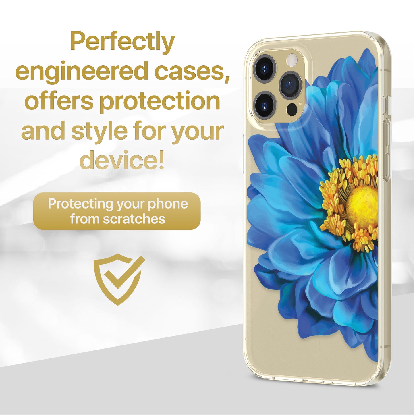 TPU Clear case with (Blue Flower) Design for iPhone & Samsung Phones