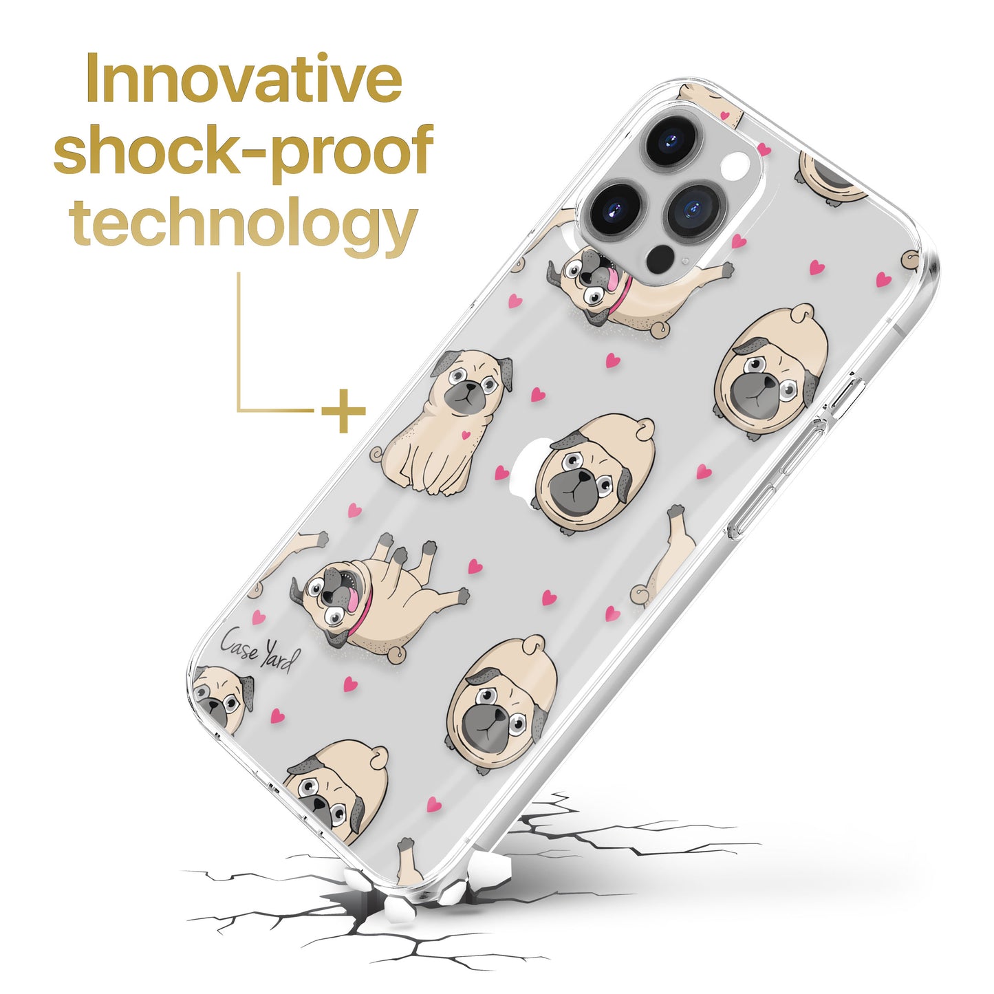 Pug Pattern TPU Clear Phone Case for iPhone & Samsung Phones