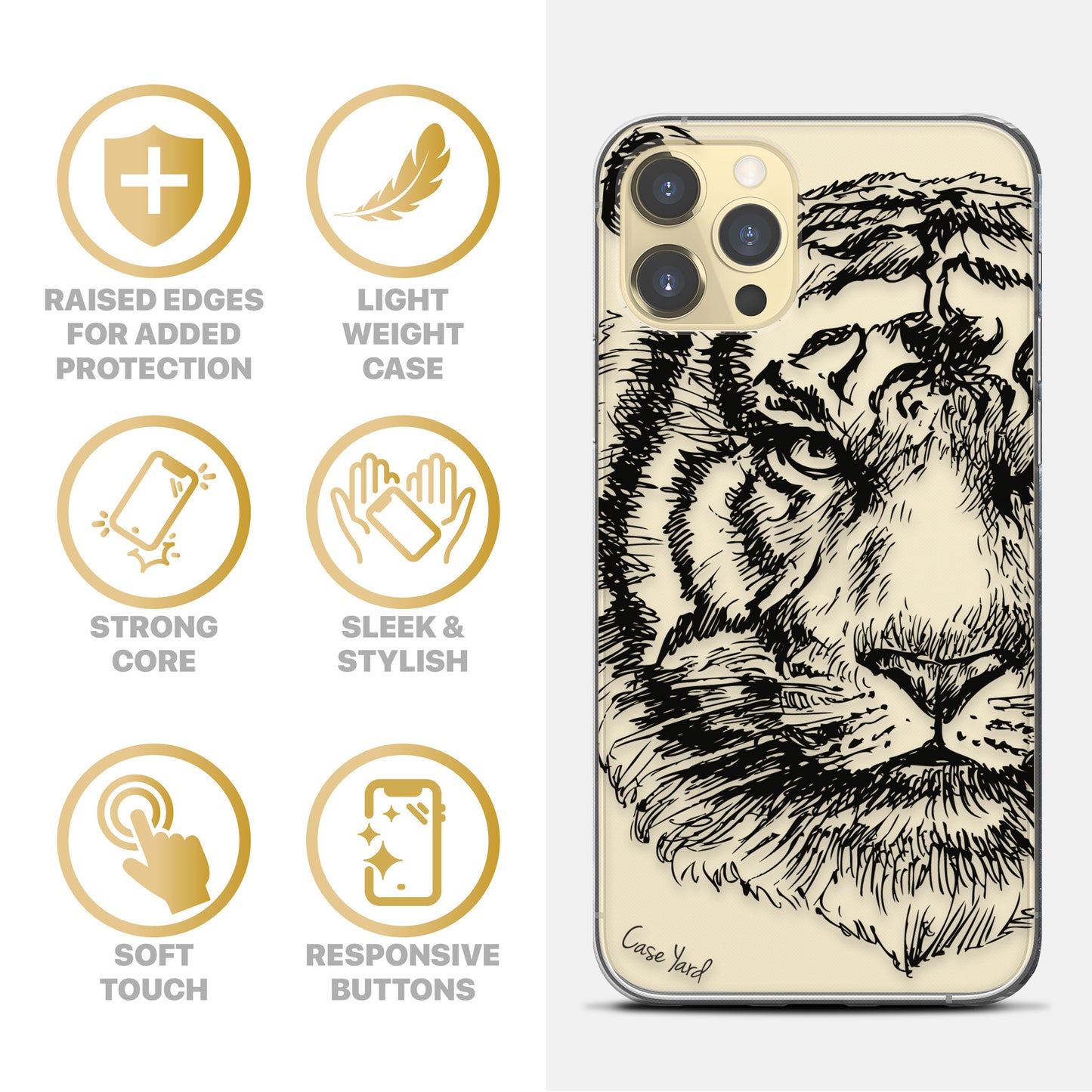 Tiger Sketch TPU Clear Phone Case for iPhone & Samsung Phones