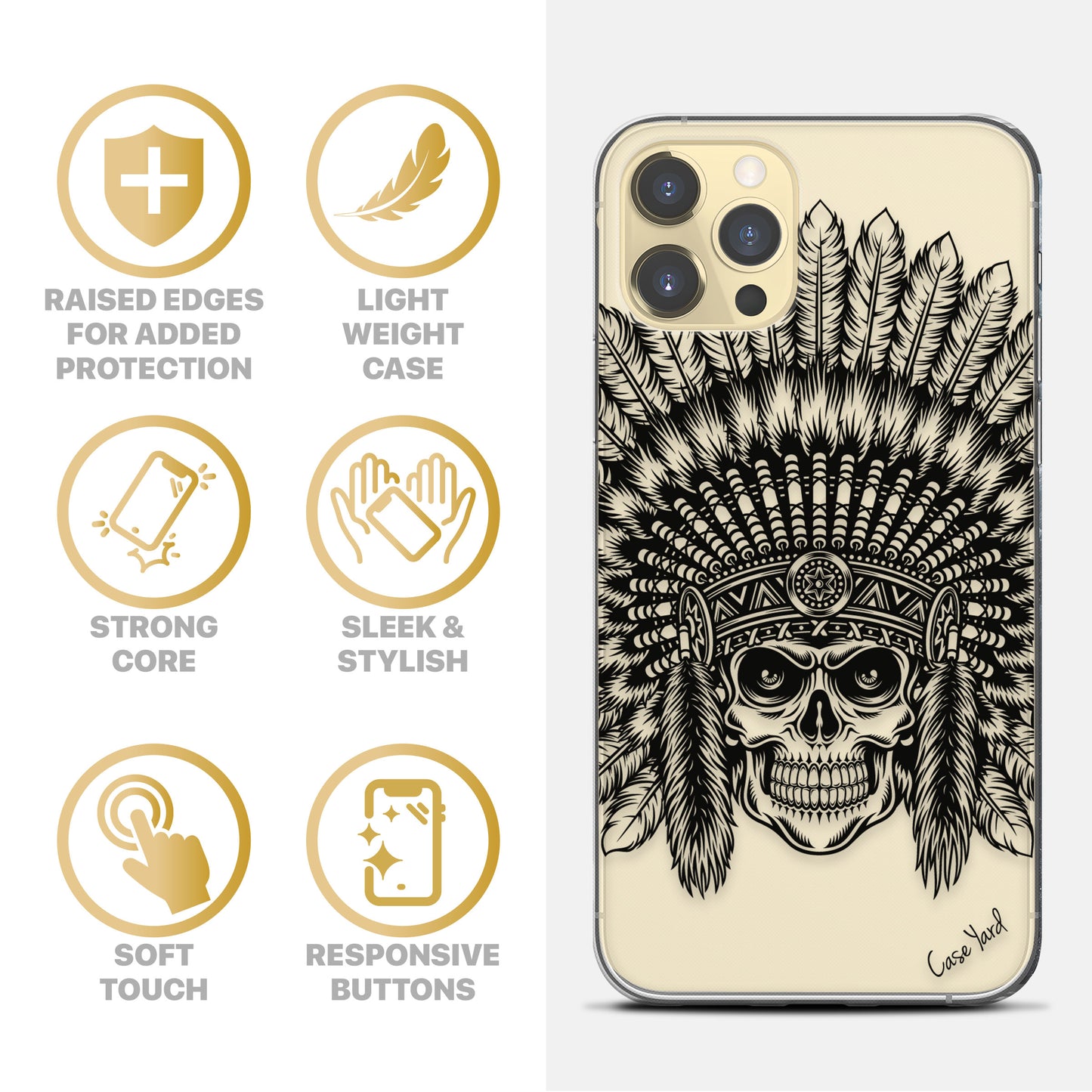 Skull Feather TPU Clear Phone Case for iPhone & Samsung Phones