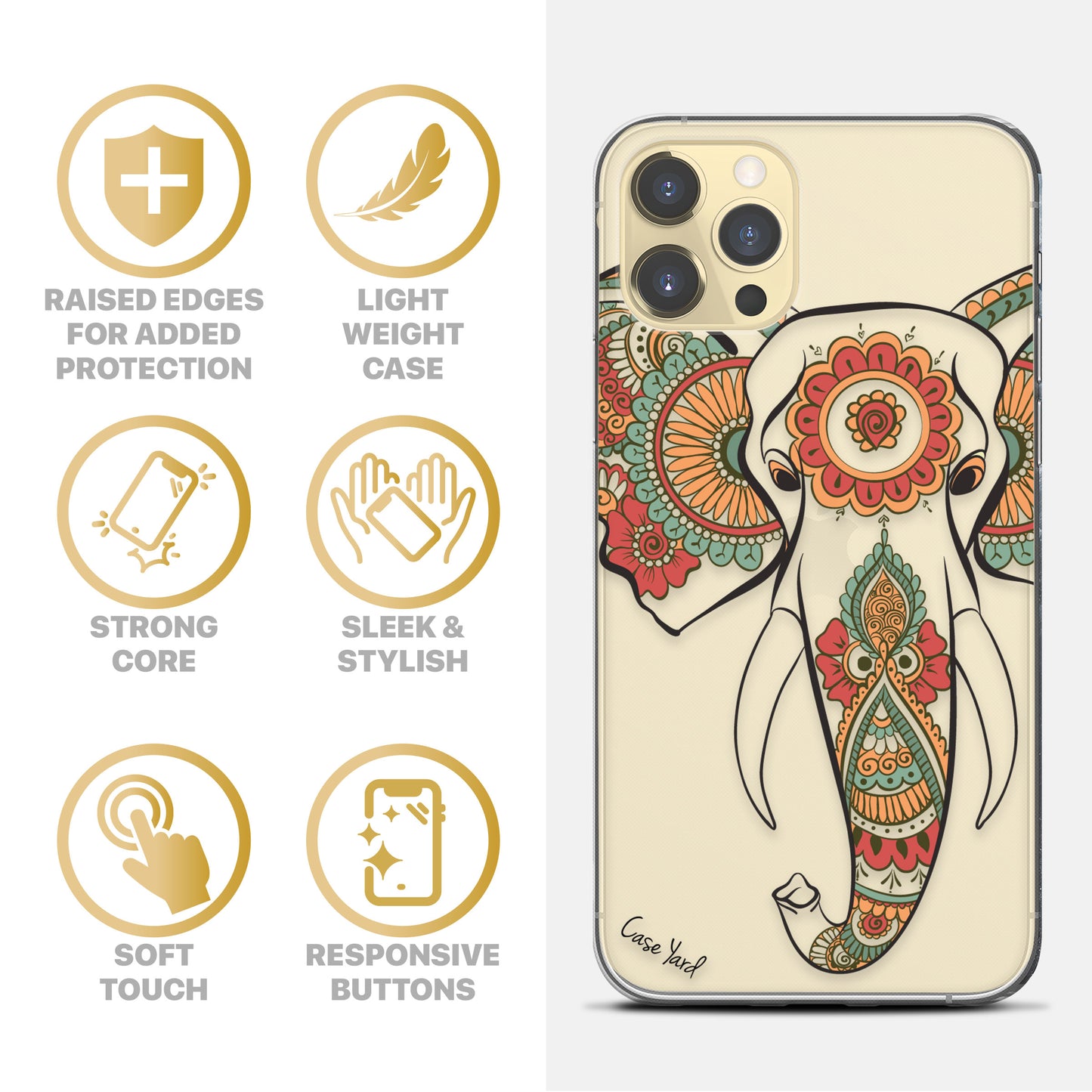 Elephant Hannah Head TPU Clear Phone Case for iPhone & Samsung Phones