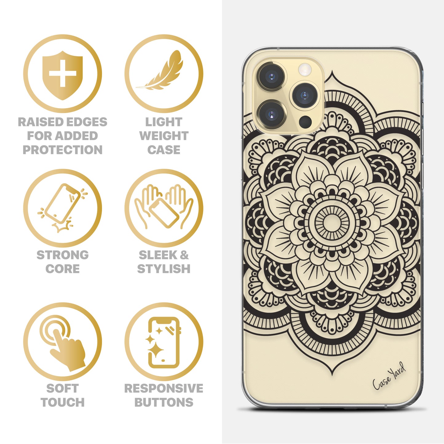 TPU Case Clear case with (Flower Mandala) Design for iPhone & Samsung Phones