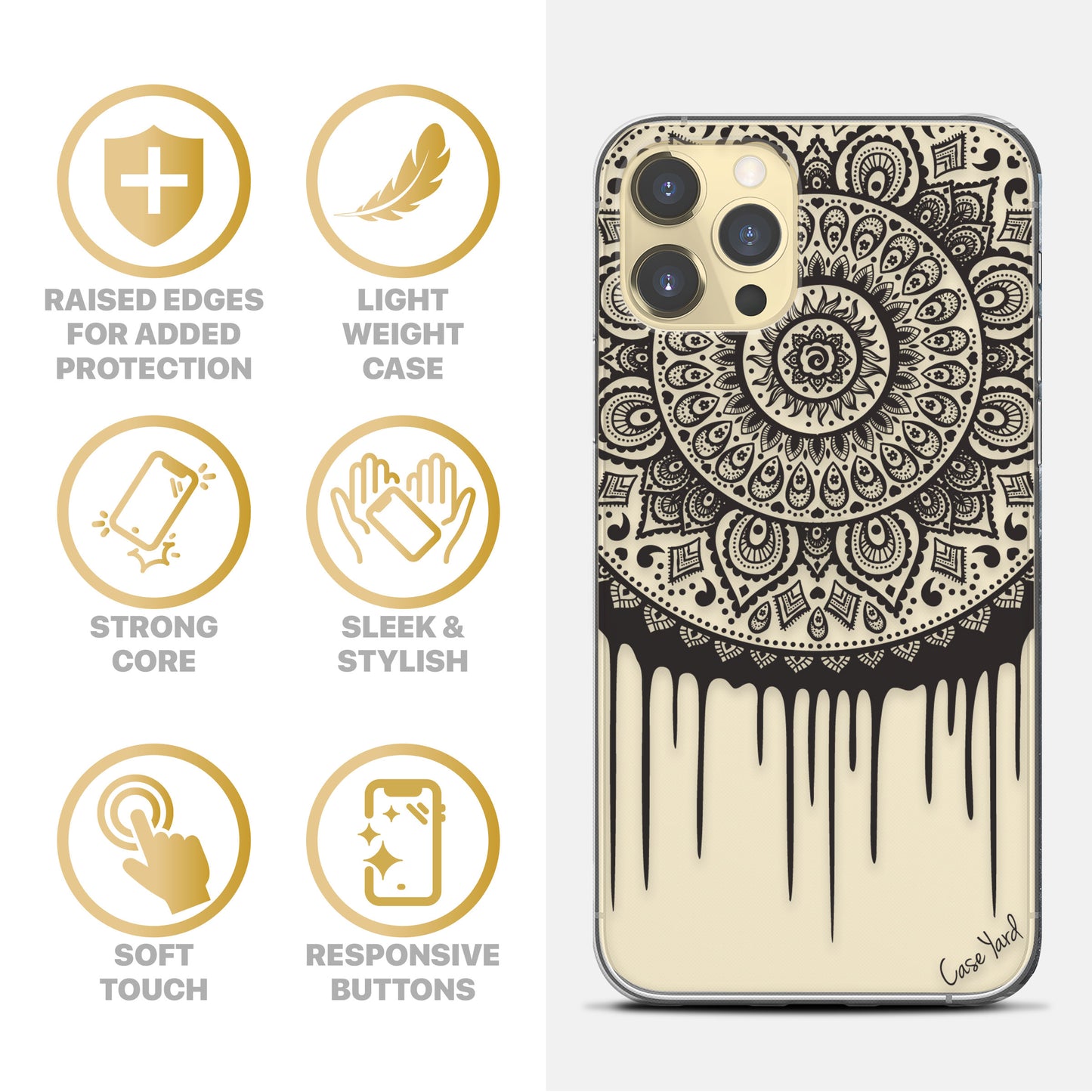 Dripping Mandala TPU Clear Phone Case for iPhone & Samsung Phones
