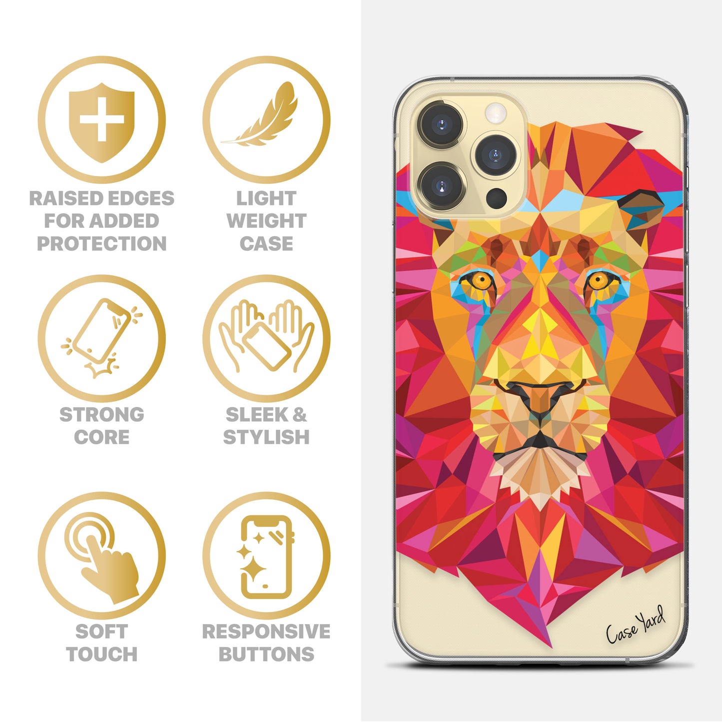 Lion Polygon TPU Clear Phone Case for iPhone & Samsung Phones