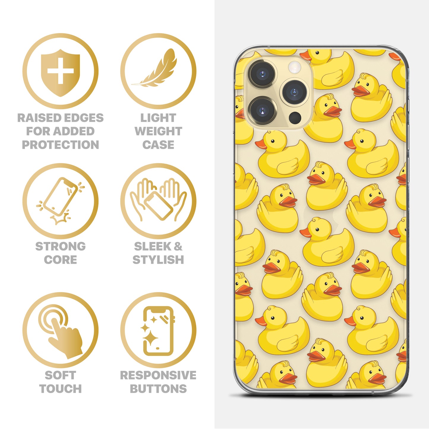 Ducky Pattern TPU Clear Phone Case for iPhone & Samsung Phones