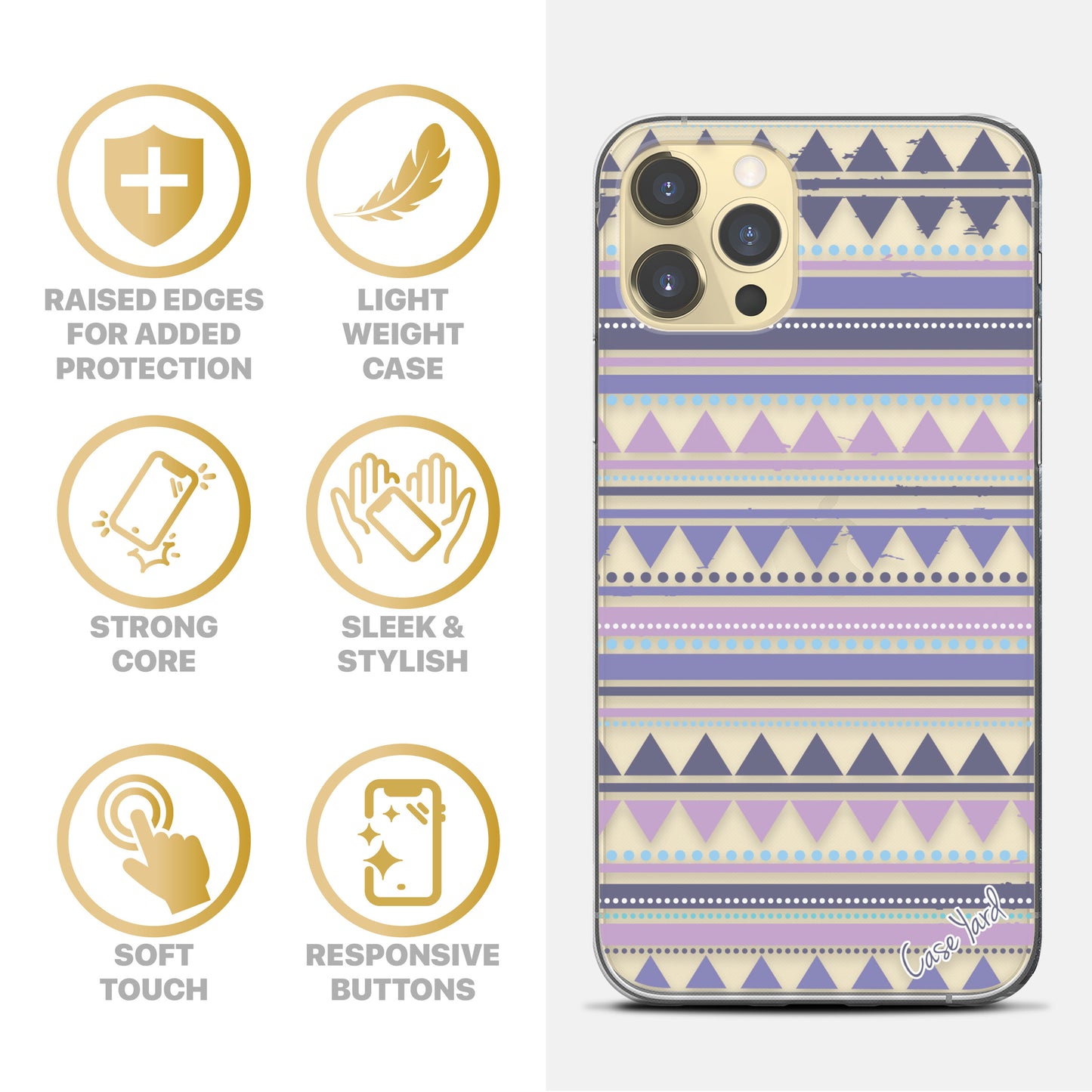 Purple Aztec TPU Clear Phone Case for iPhone & Samsung Phones