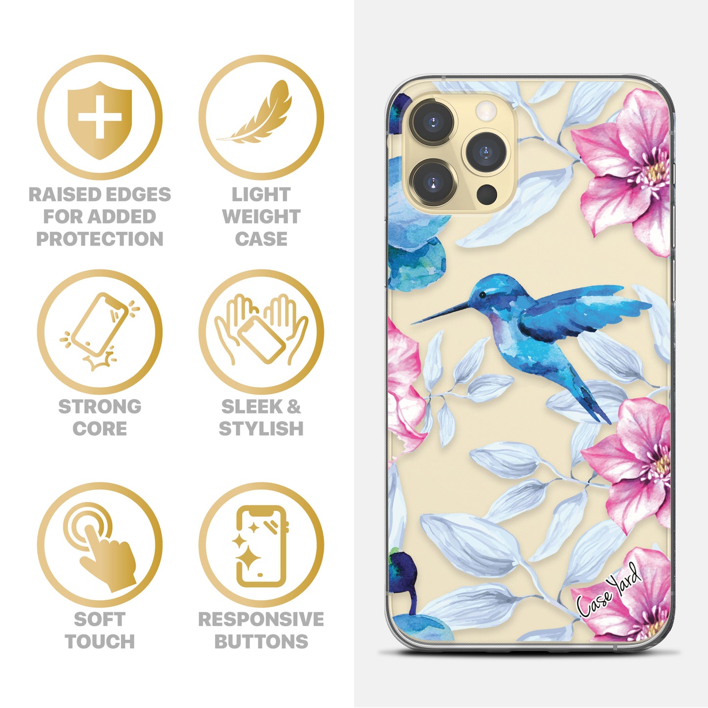 Summer Hummingbird TPU Clear Phone Case for iPhone & Samsung Phones