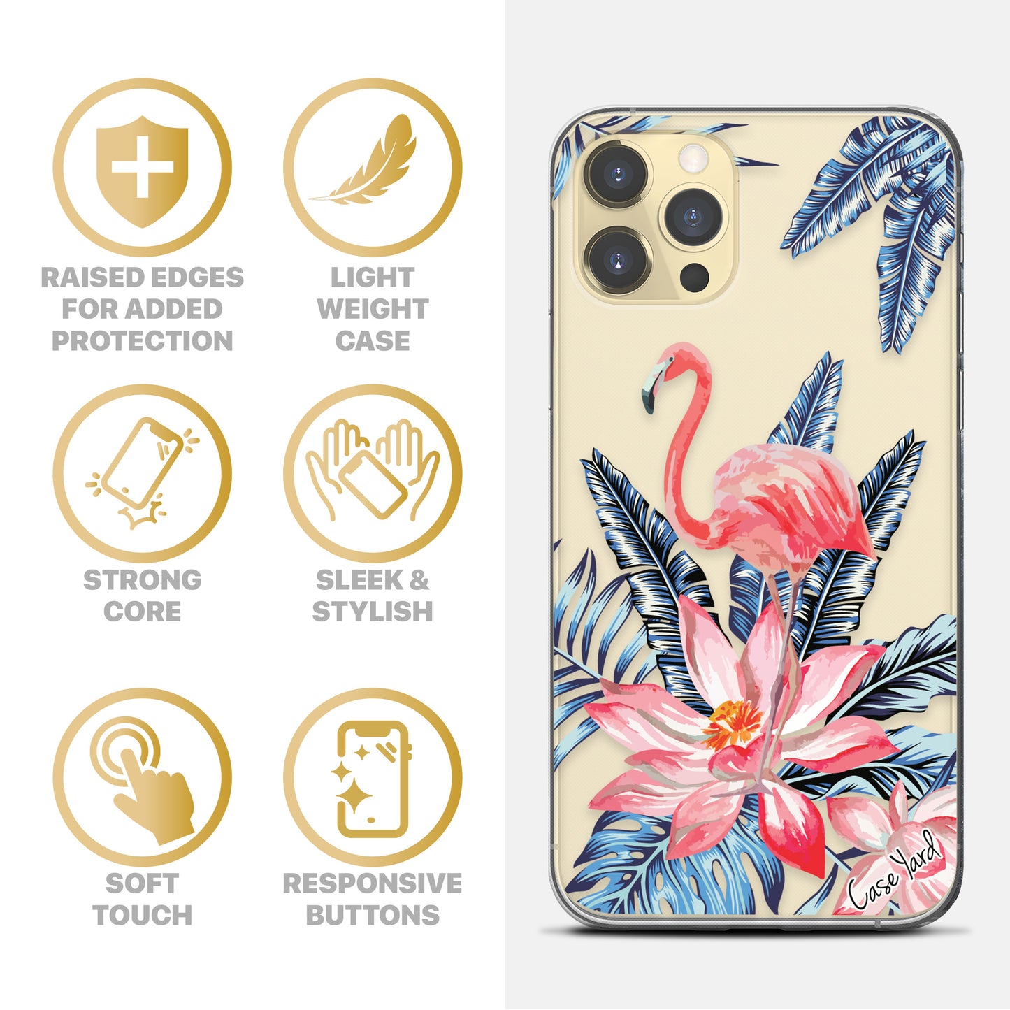 Flamingo TPU Clear Phone Case for iPhone & Samsung Phones
