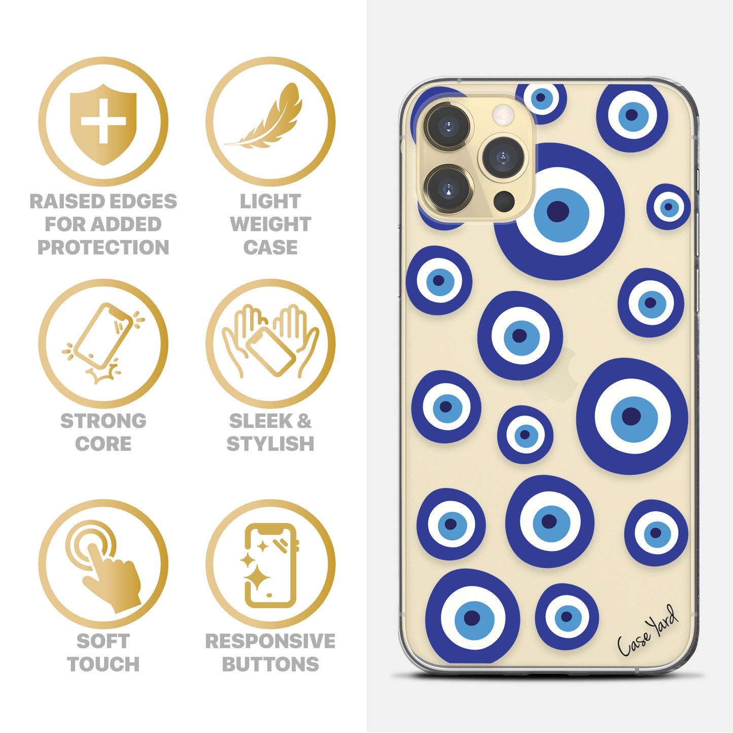 Evil Eye Pattern TPU Clear Phone Case for iPhone & Samsung Phones