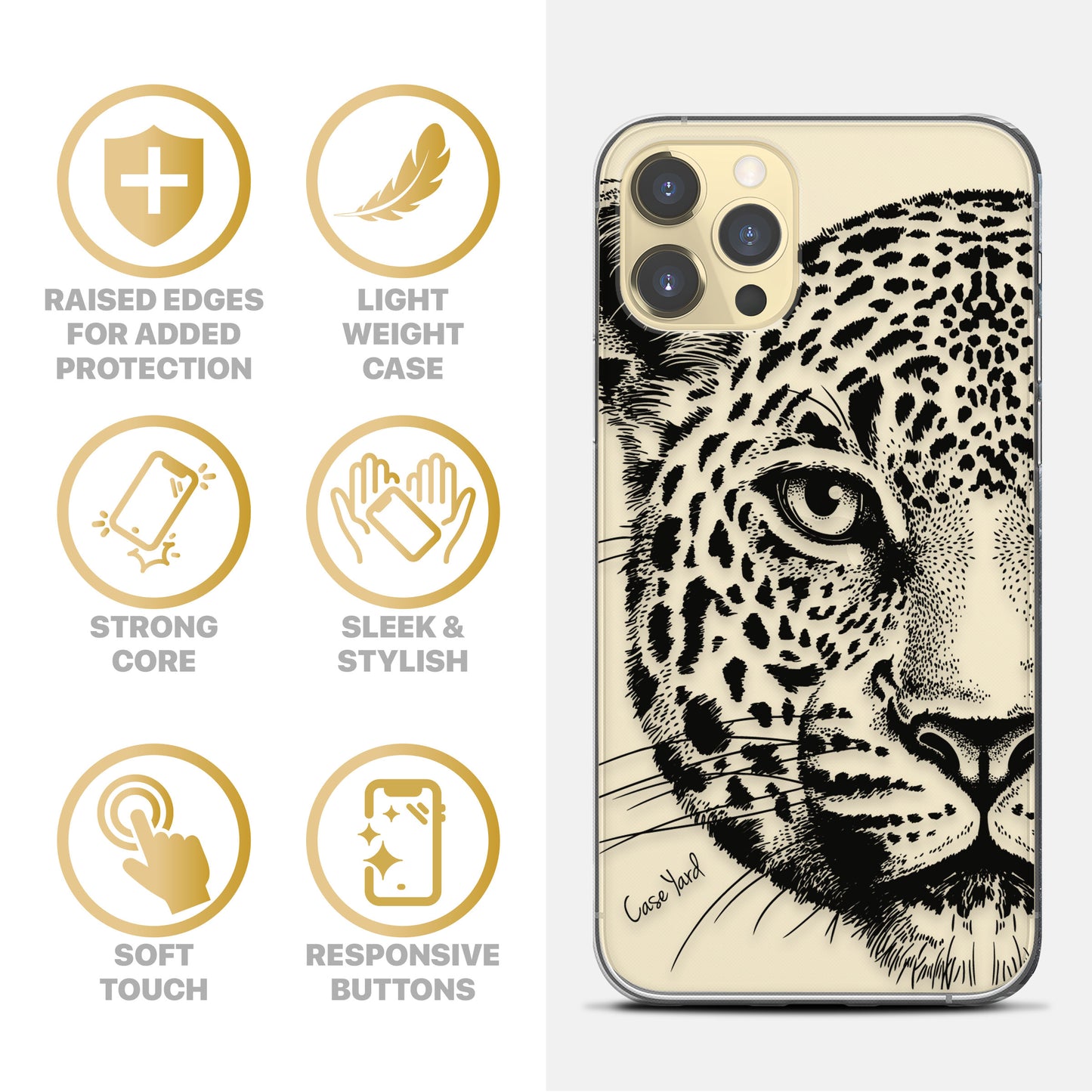 Leopard Sketch TPU Clear Phone Case for iPhone & Samsung Phones