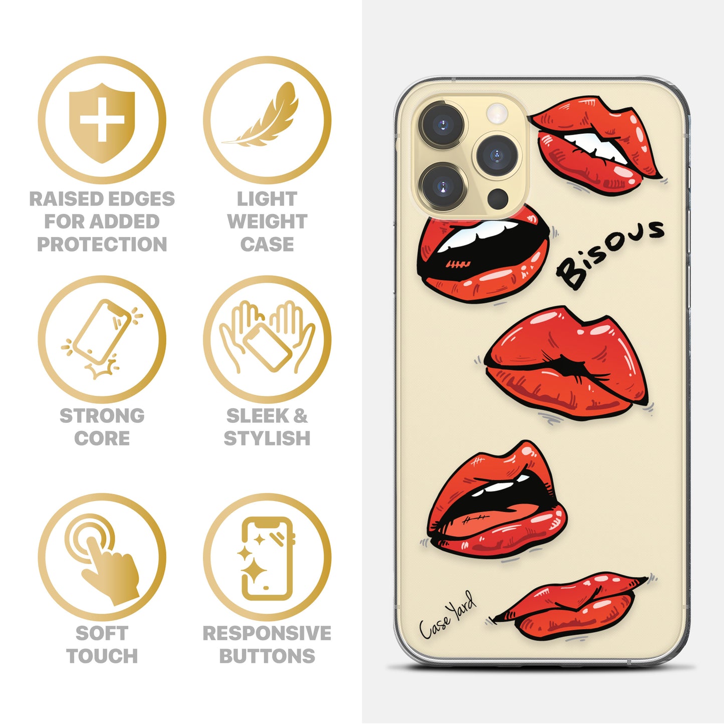 Lips Bisous TPU Clear Phone Case for iPhone & Samsung Phones