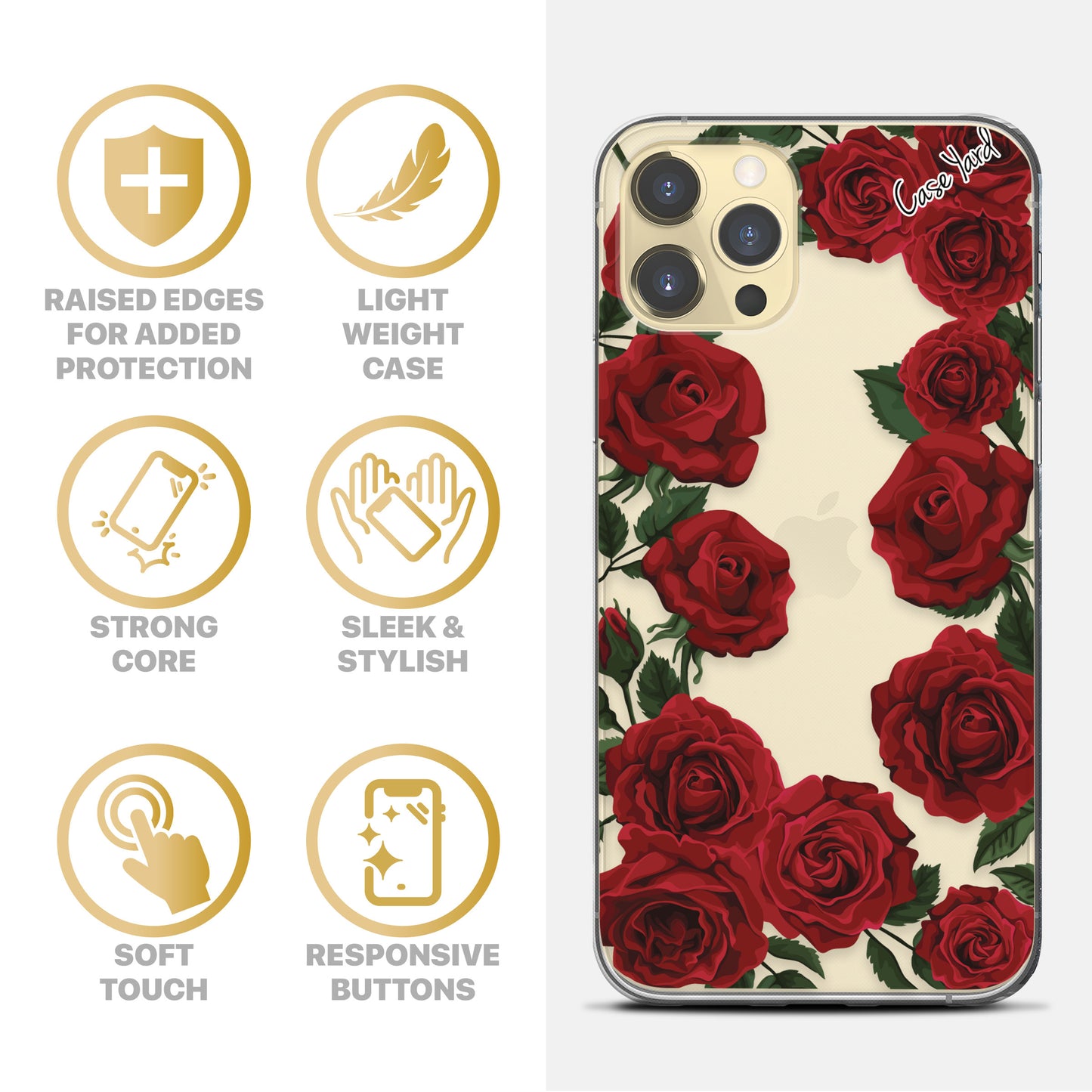Red Roses TPU Clear Phone Case for iPhone & Samsung Phones