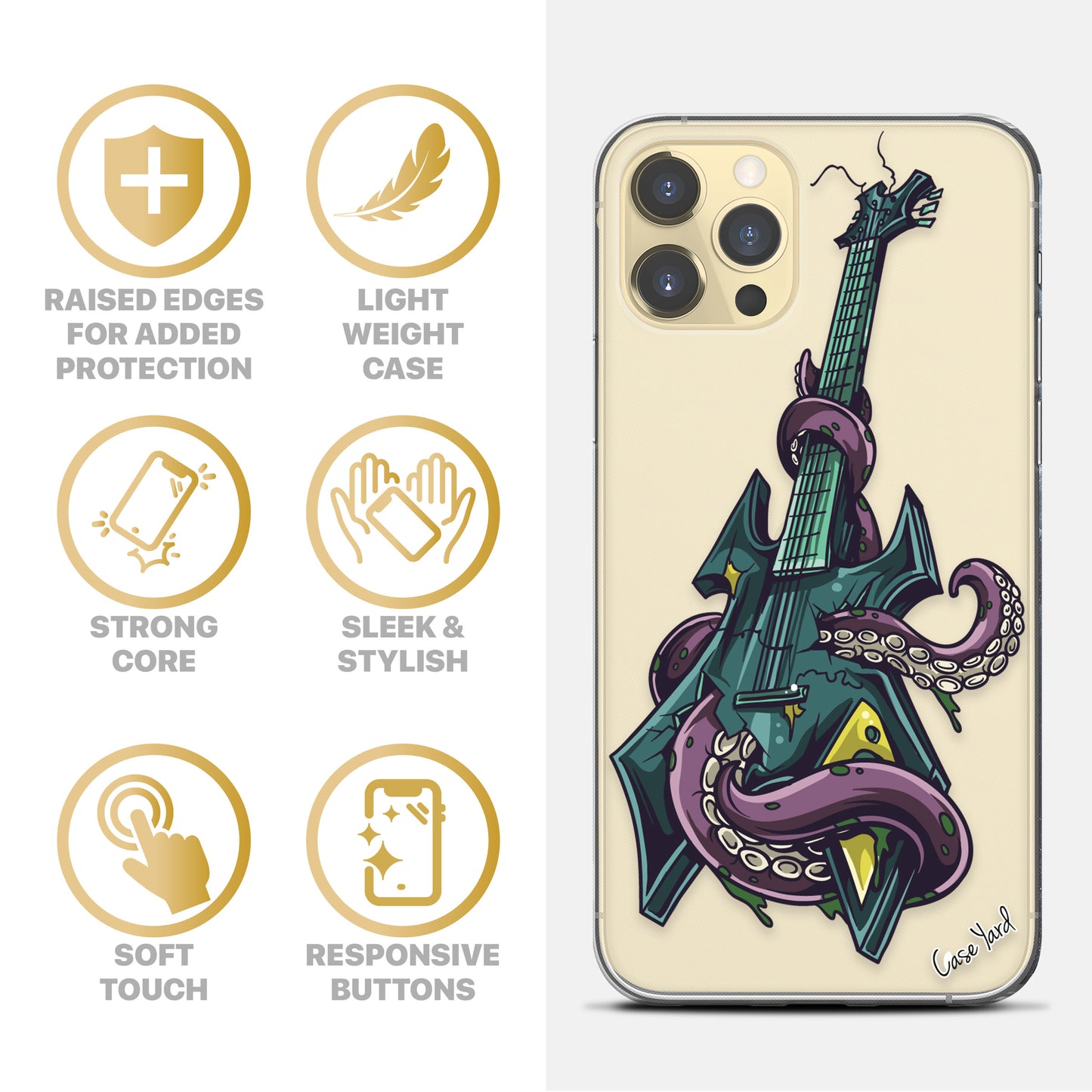 Kraken Guitar TPU Clear Phone Case for iPhone & Samsung Phones