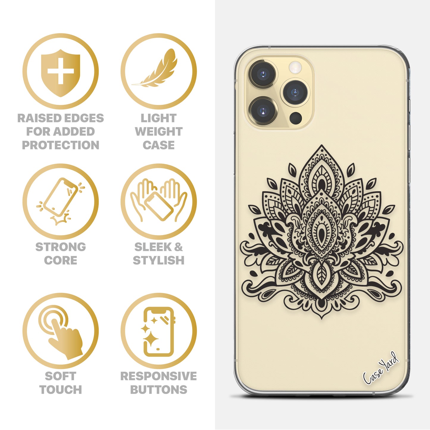 Lotus Mandala TPU Clear Phone Case for iPhone & Samsung Phones