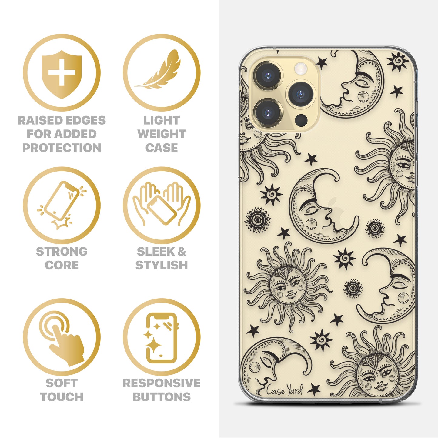 Moon and Stars TPU Clear Phone Case for iPhone & Samsung Phones