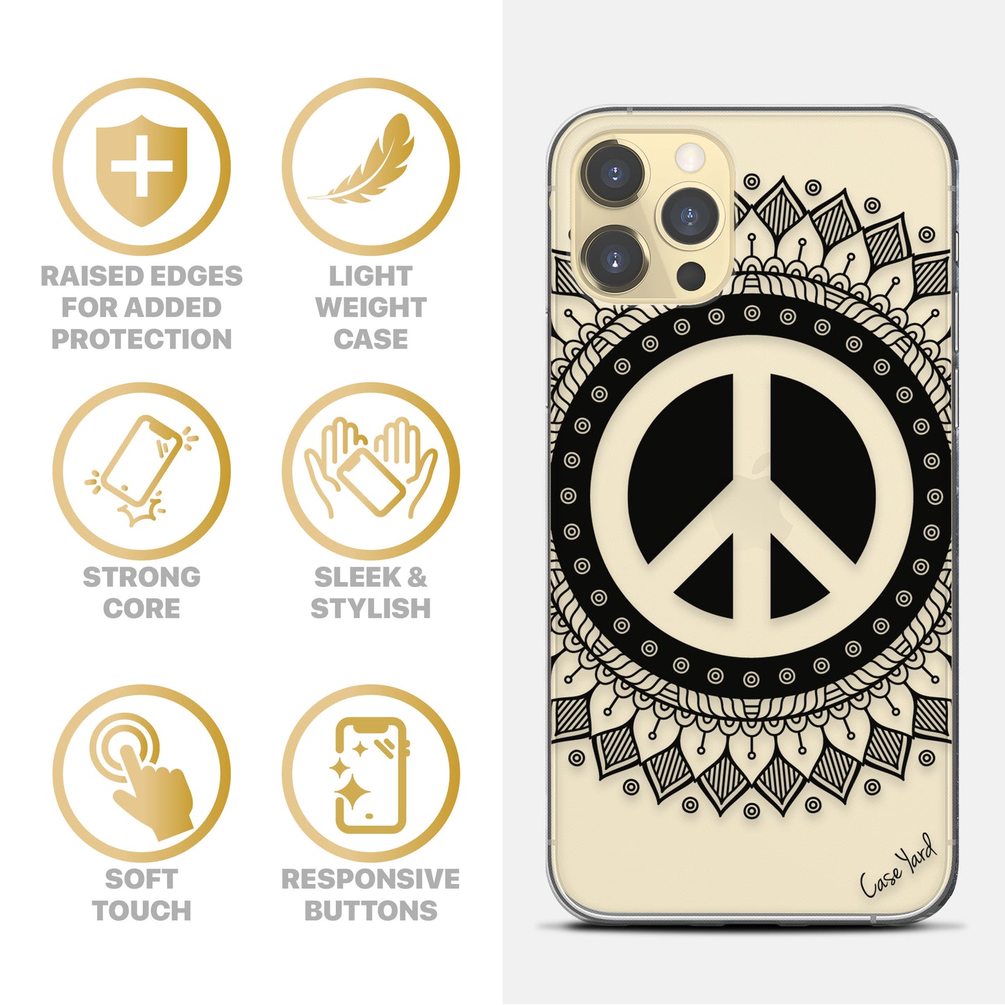 Peace Mandala TPU Clear Phone Case for iPhone & Samsung Phones