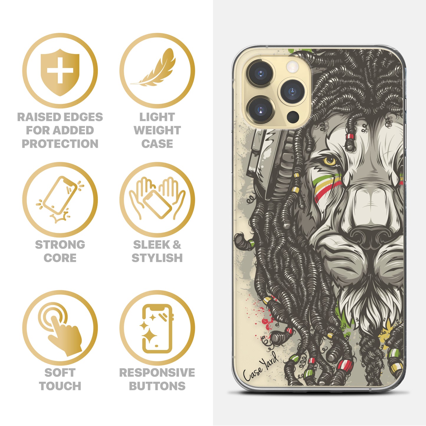 Rasta Lion TPU Clear Phone Case for iPhone & Samsung Phones