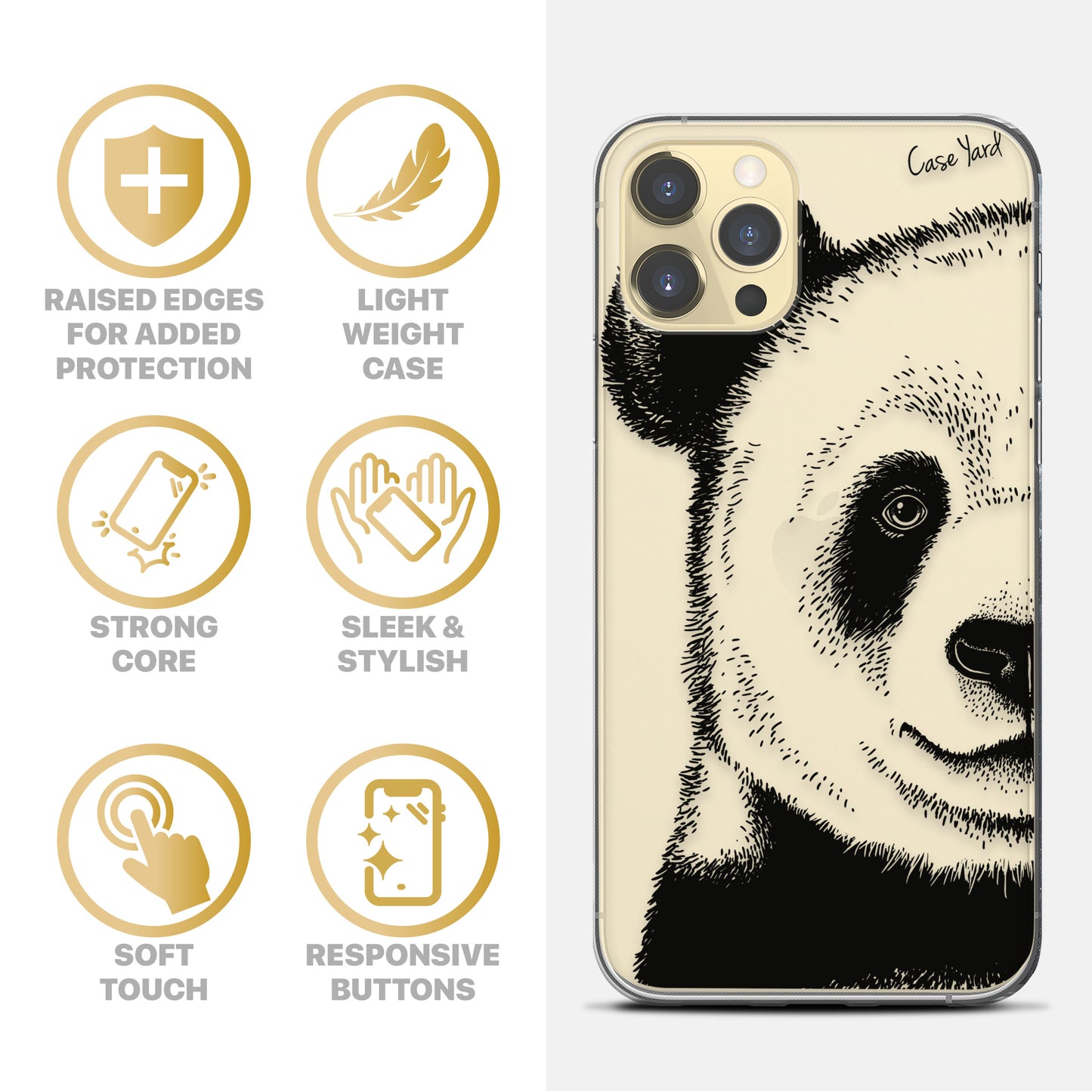 Panda Face TPU Clear Phone Case for iPhone & Samsung Phones