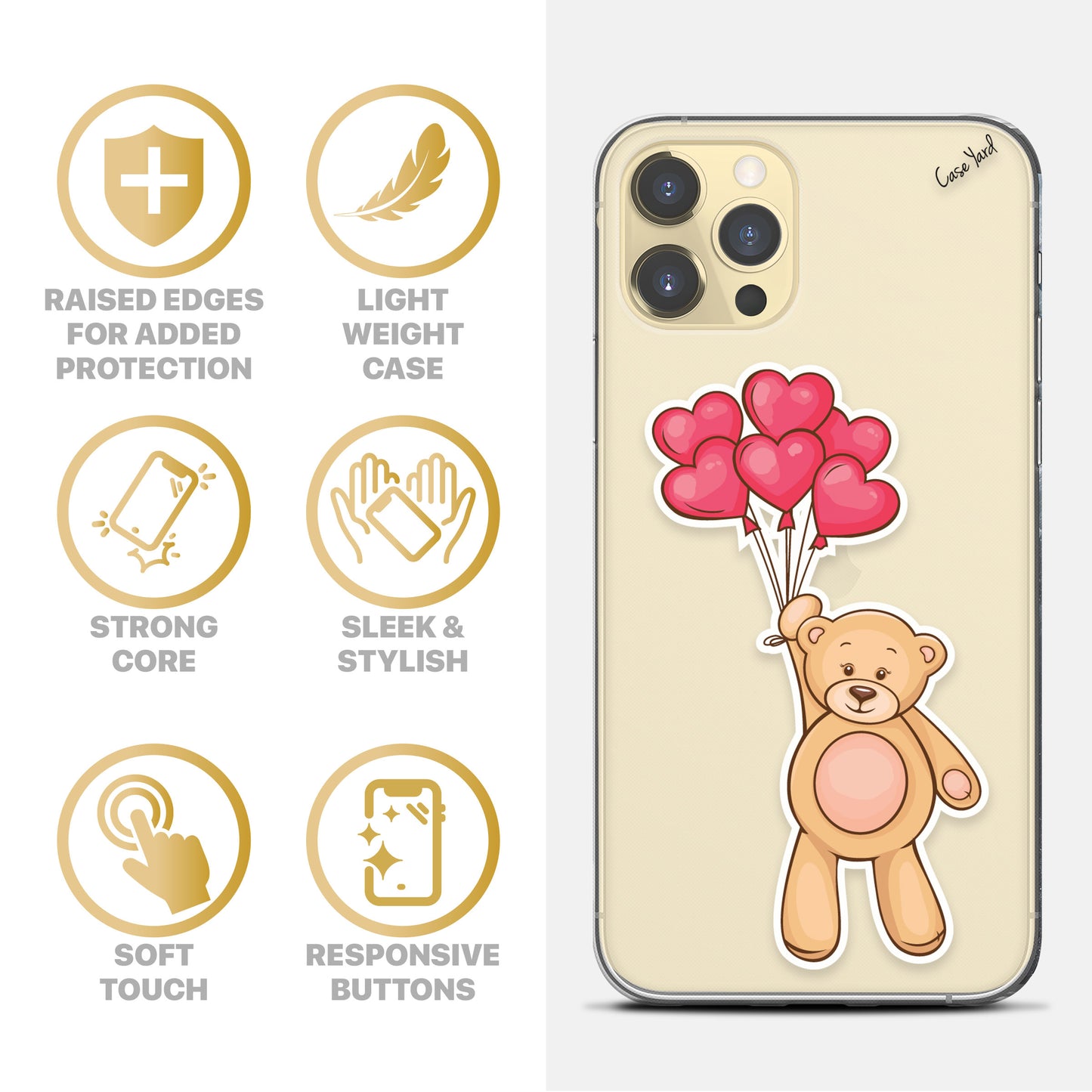 Balloons and Teddy TPU Clear Phone Case for iPhone & Samsung Phones