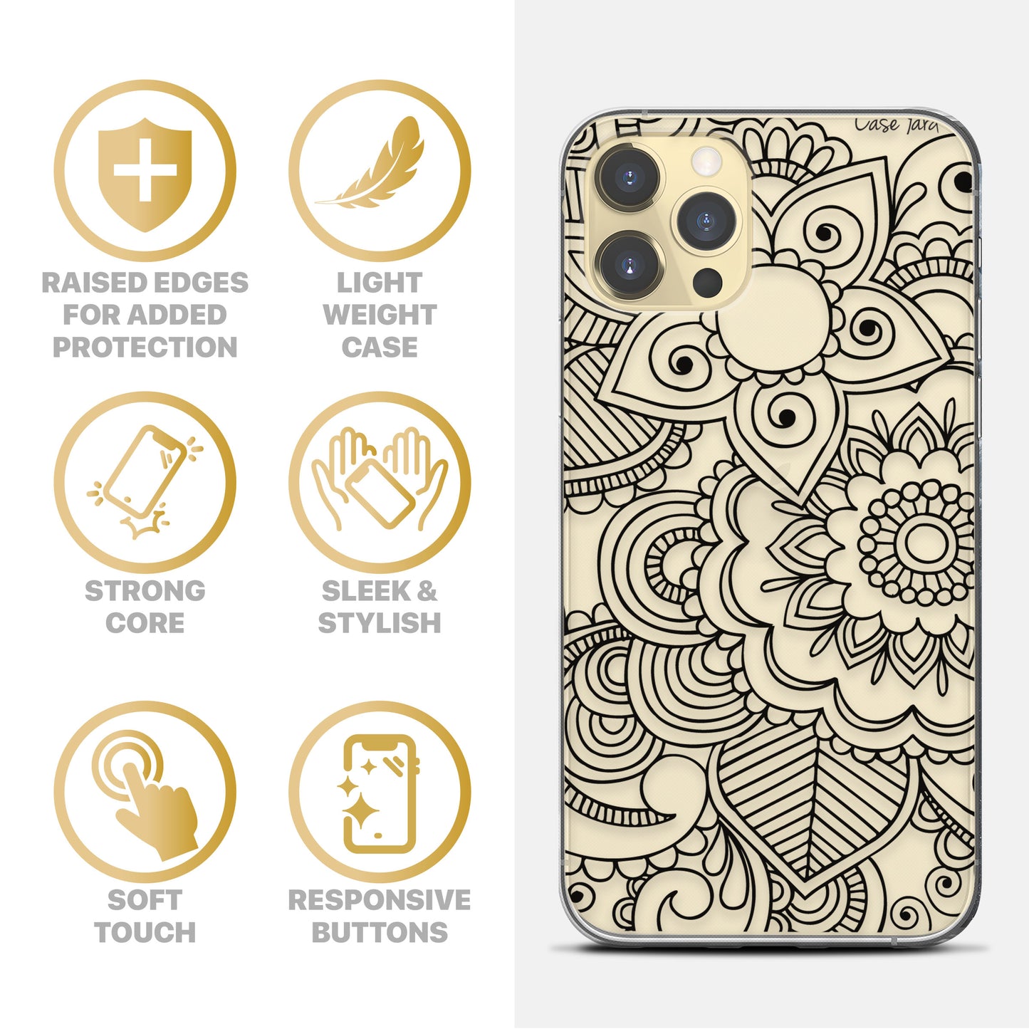 Henna Mehndi TPU Clear Phone Case for iPhone & Samsung Phones