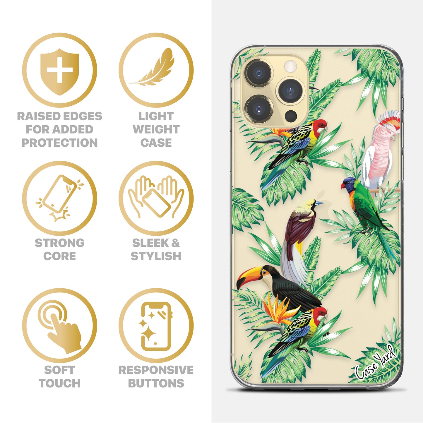 Tropical Birds TPU Clear Phone Case for iPhone & Samsung Phones