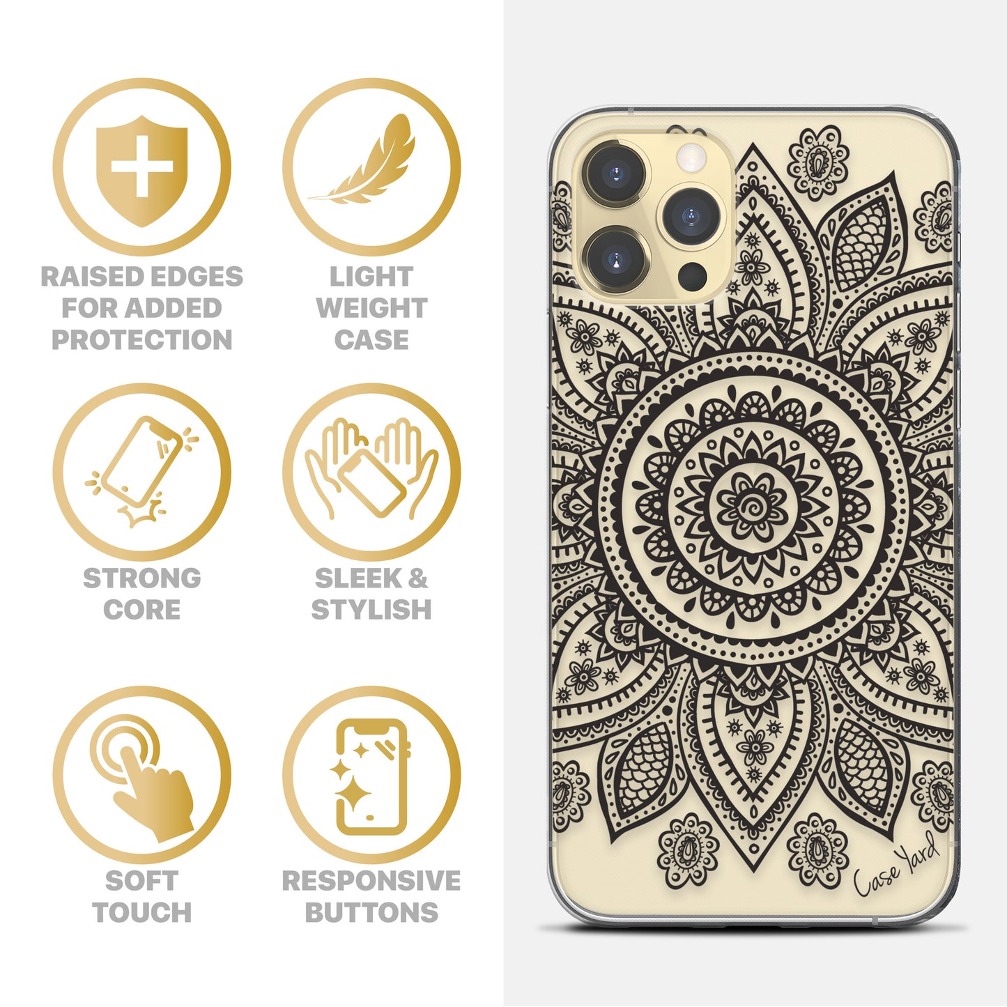 Boho Mandala TPU Clear Phone Case for iPhone & Samsung Phones