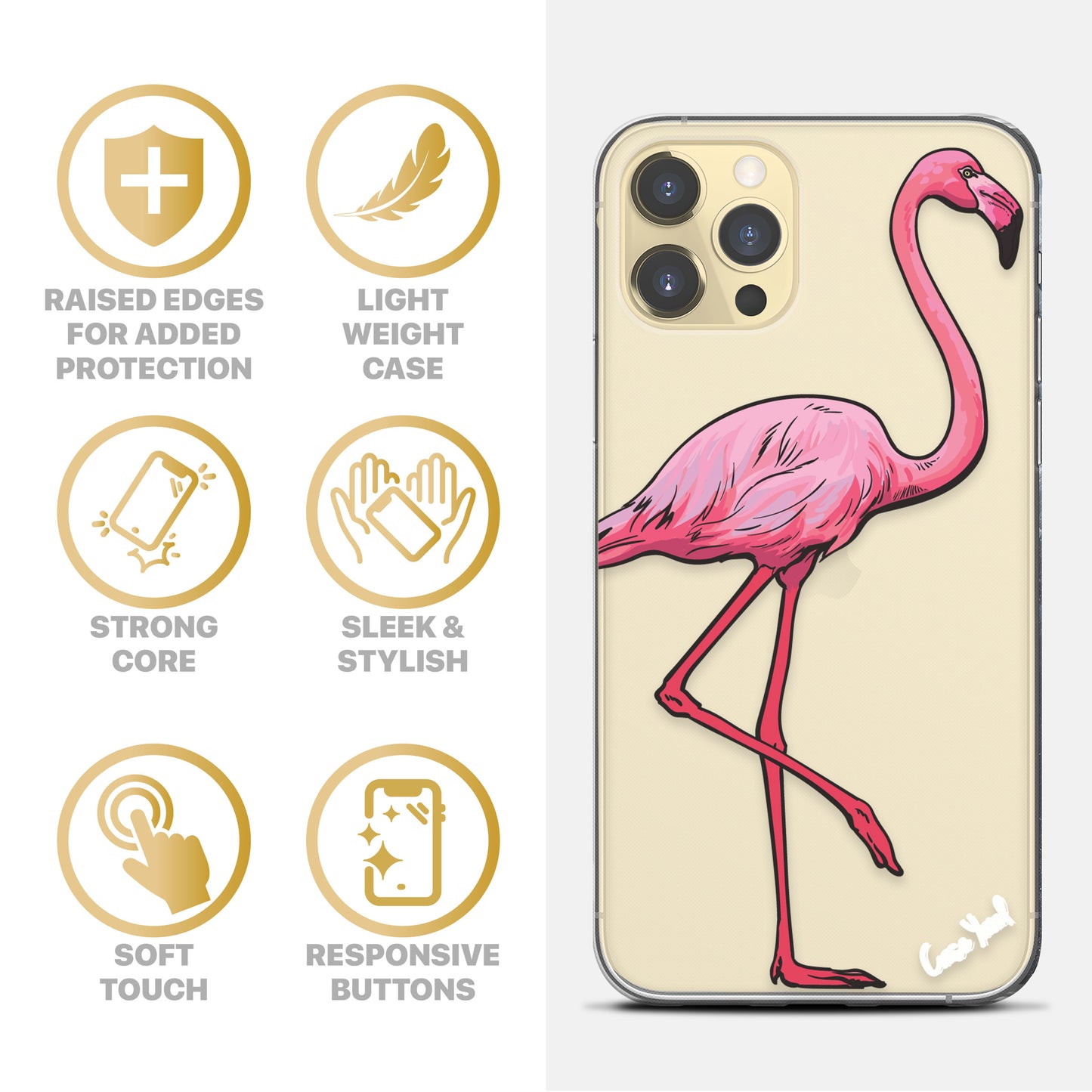Classic Flamingo TPU Clear Phone Case for iPhone & Samsung Phones