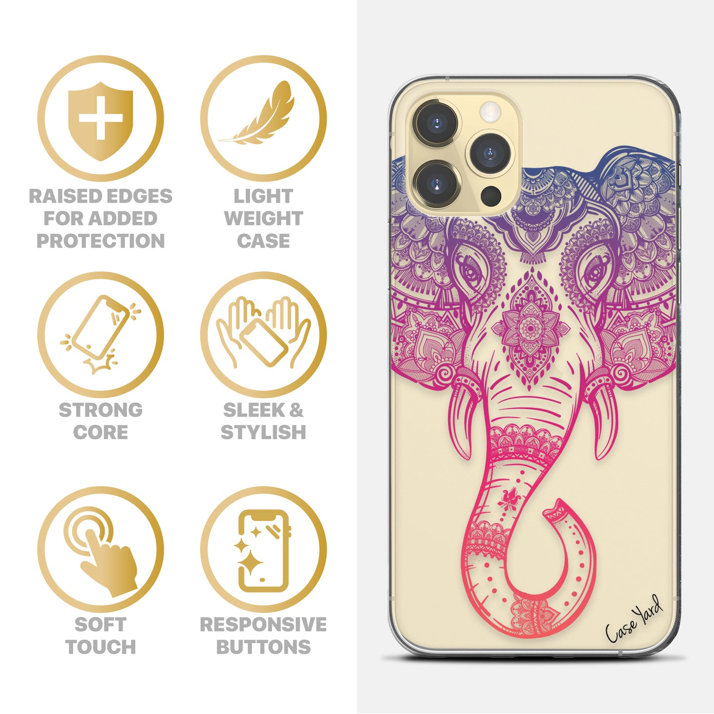 Royal Elephant Head TPU Clear Phone Case for iPhone & Samsung Phones