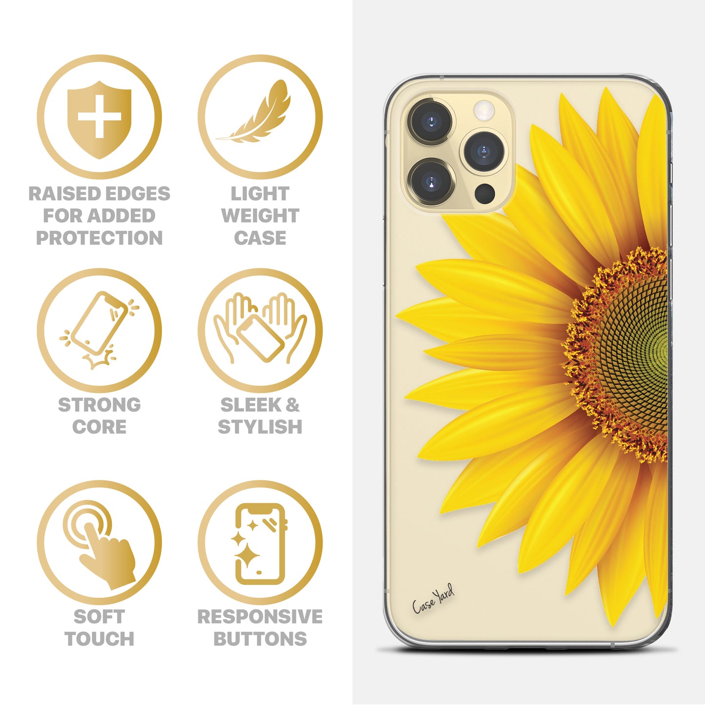 Half Sunflower TPU Clear Phone Case for iPhone & Samsung Phones