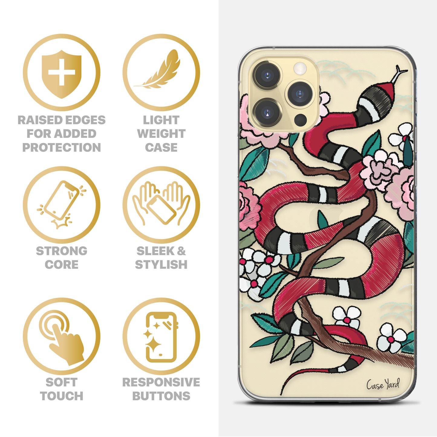 Flower Snake TPU Clear Phone Case for iPhone & Samsung Phones