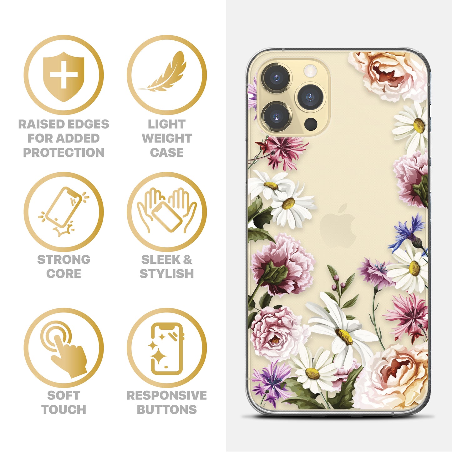 Carnation Flowers TPU Clear Phone Case for iPhone & Samsung Phones
