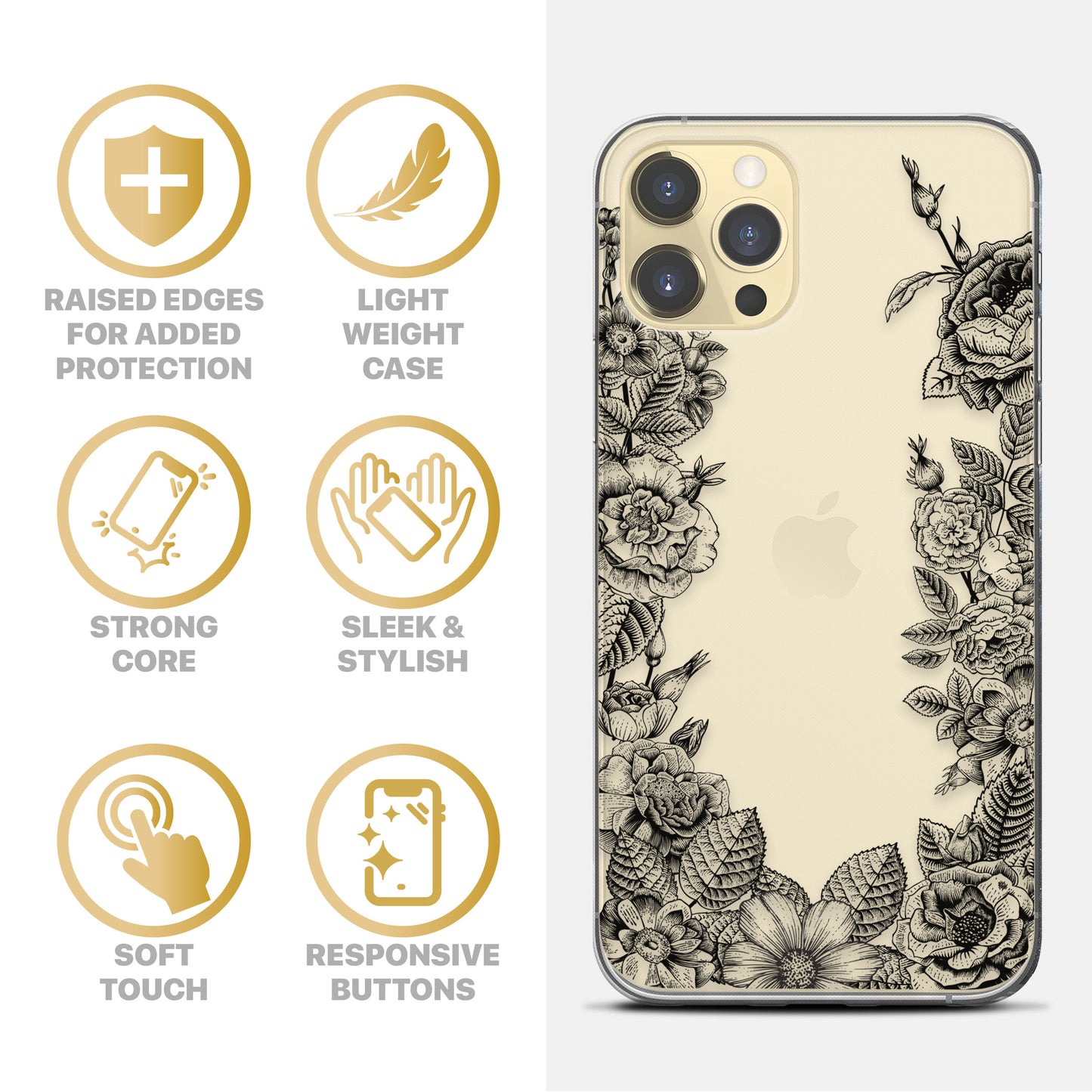 Vintage Flowers TPU Clear Phone Case for iPhone & Samsung Phones