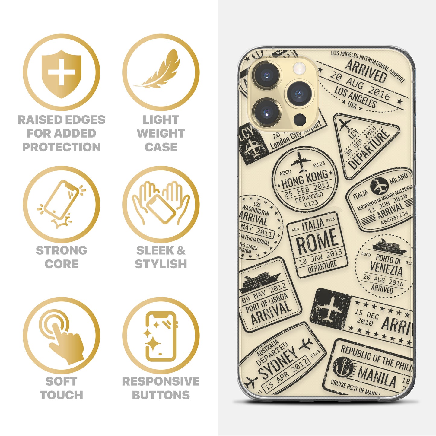 Travel Case TPU Clear Phone Case for iPhone & Samsung Phones