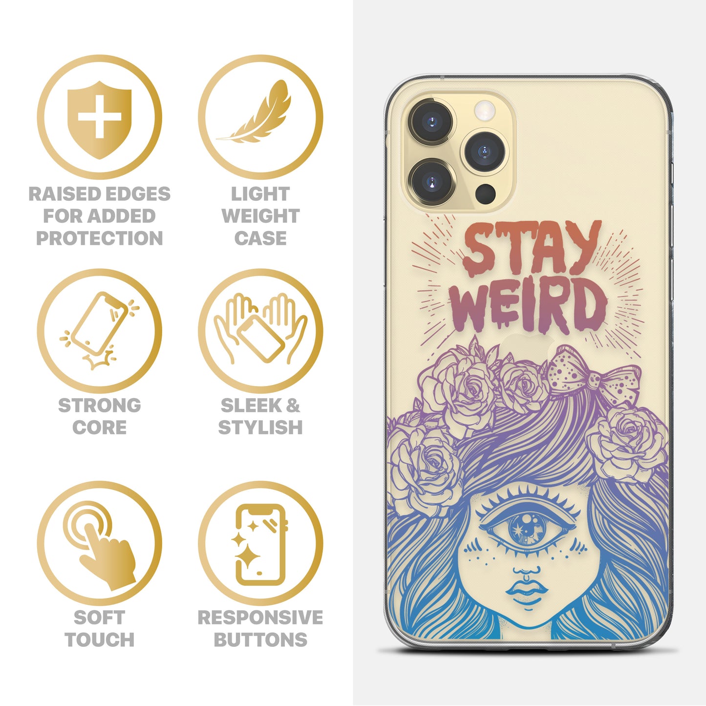 Stay Weird TPU Clear Phone Case for iPhone & Samsung Phones