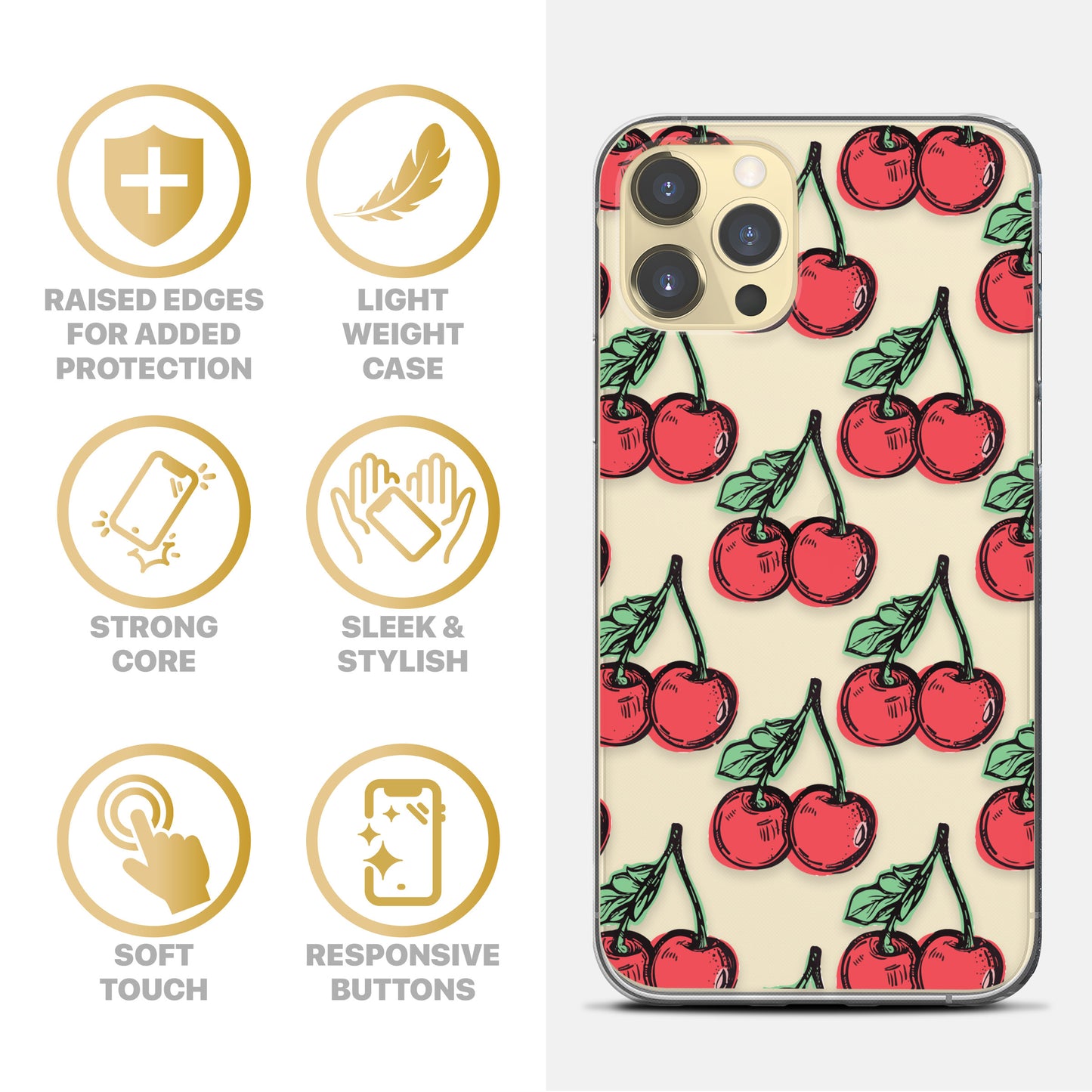 Cherries TPU Clear Phone Case for iPhone & Samsung Phones