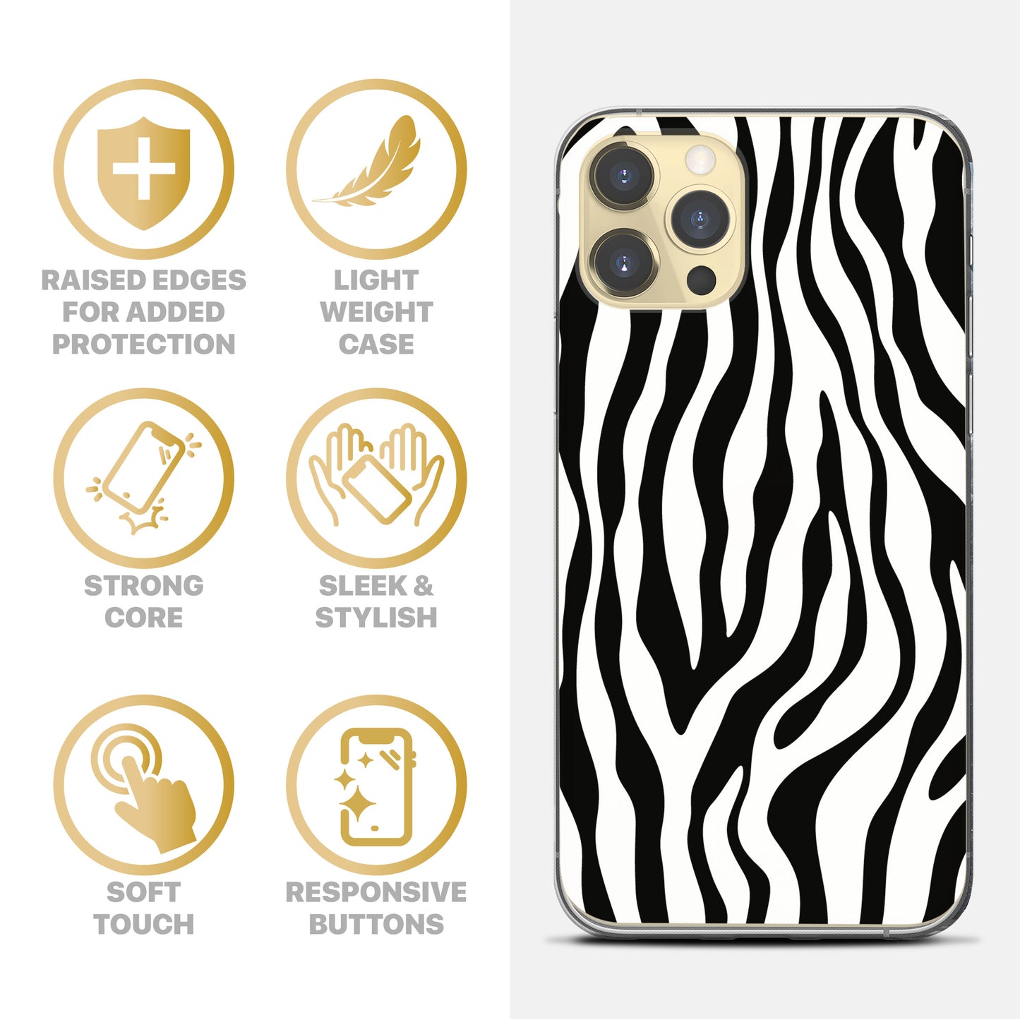 Zebra TPU Clear Phone Case for iPhone & Samsung Phones