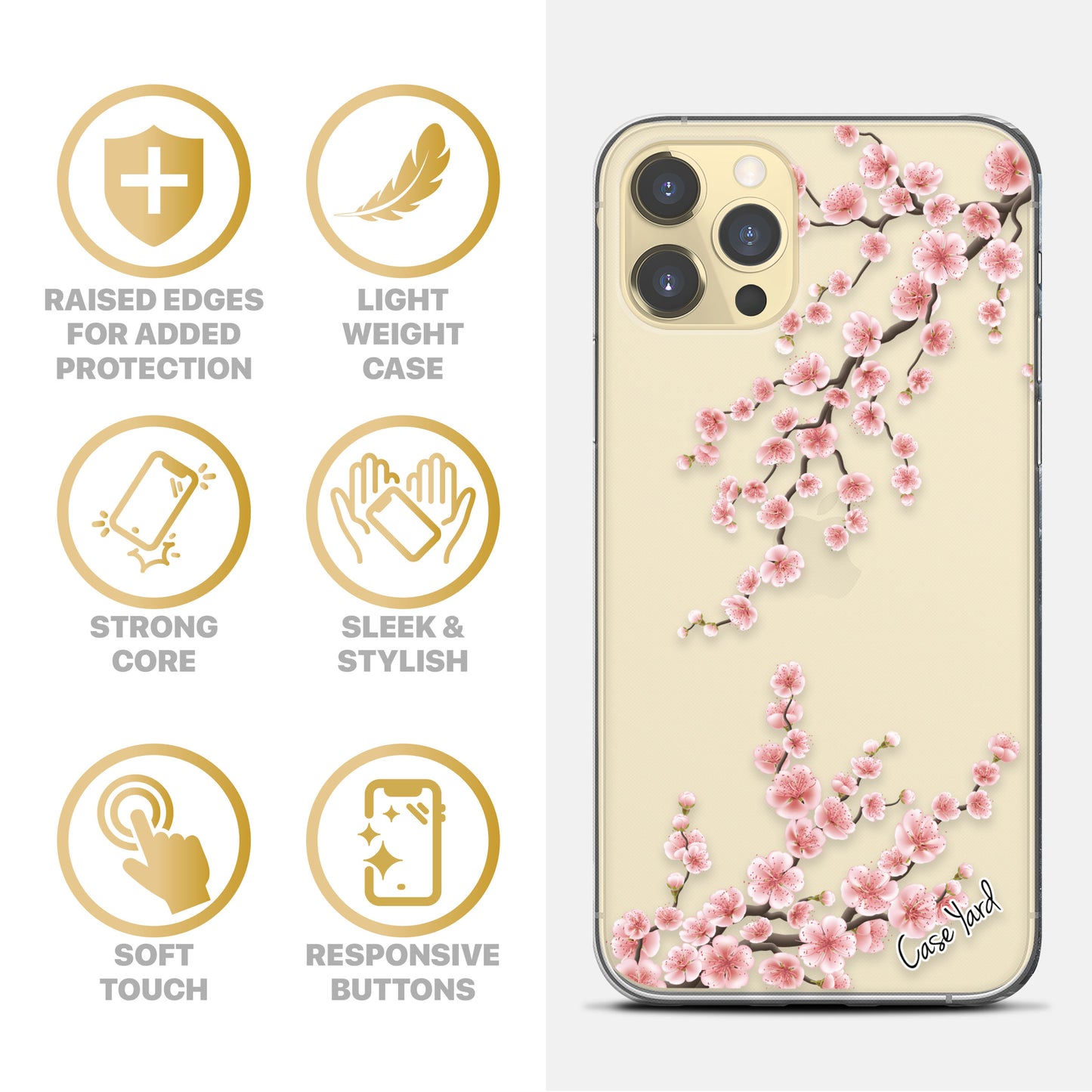 Sakura Floral TPU Clear Phone Case for iPhone & Samsung Phones