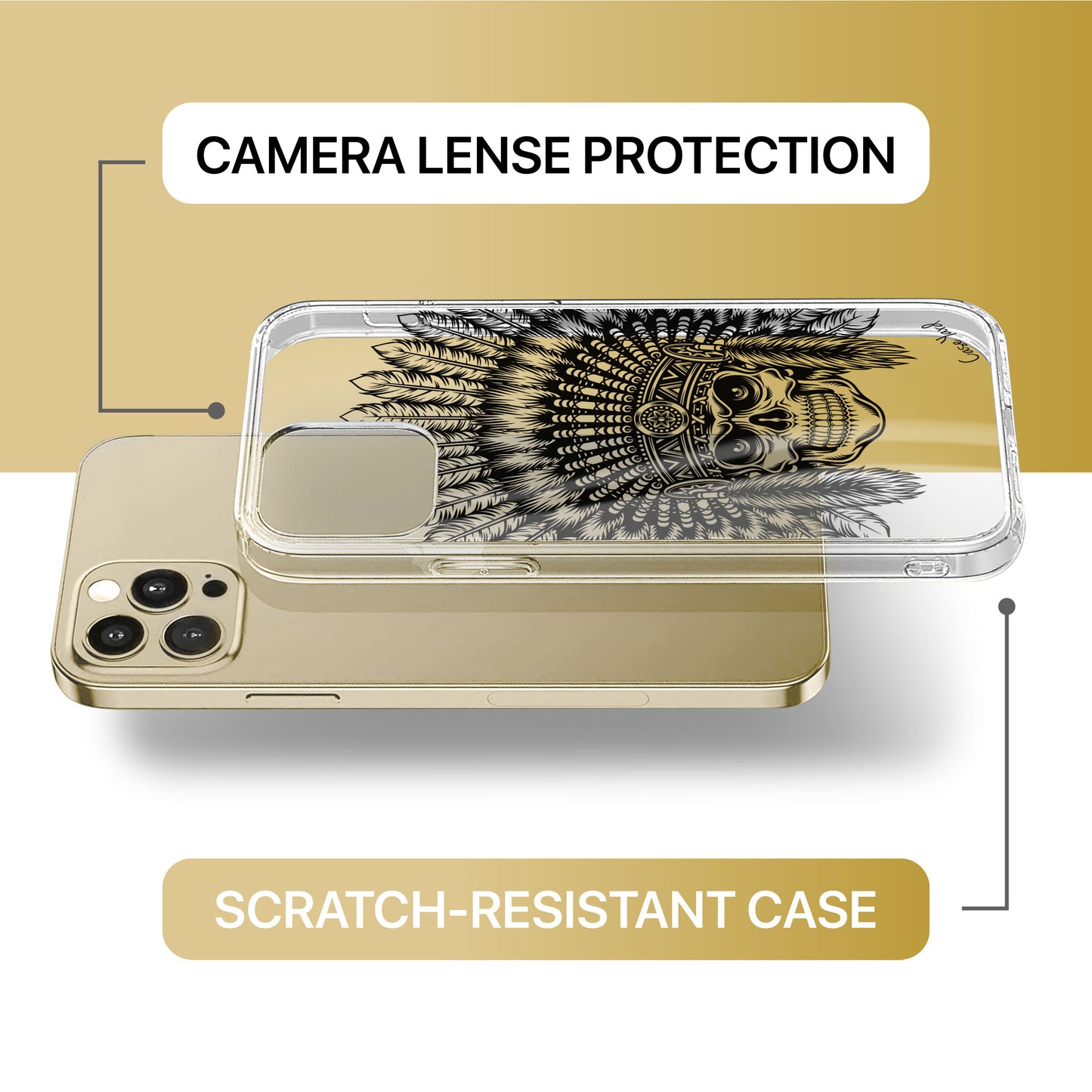 Skull Feather TPU Clear Phone Case for iPhone & Samsung Phones