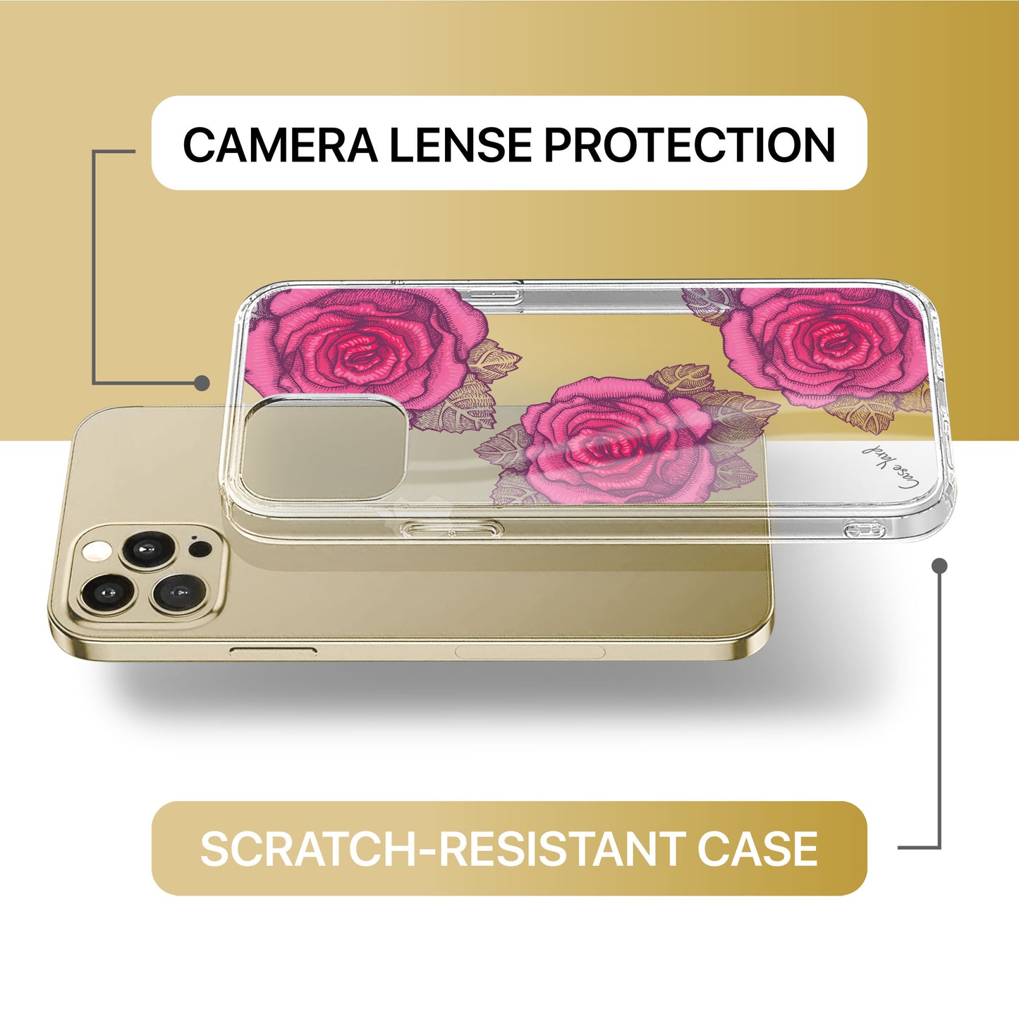 Pink Roses Pen TPU Clear Phone Case for iPhone & Samsung Phones