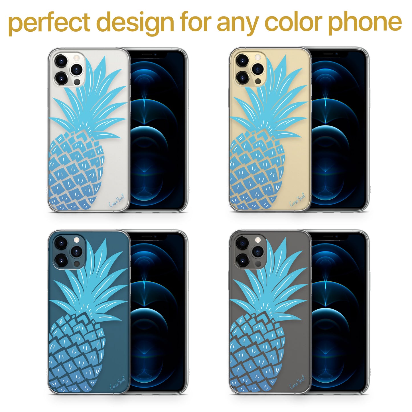 TPU Clear case with (Blue Pineapple) Design for iPhone & Samsung Phones