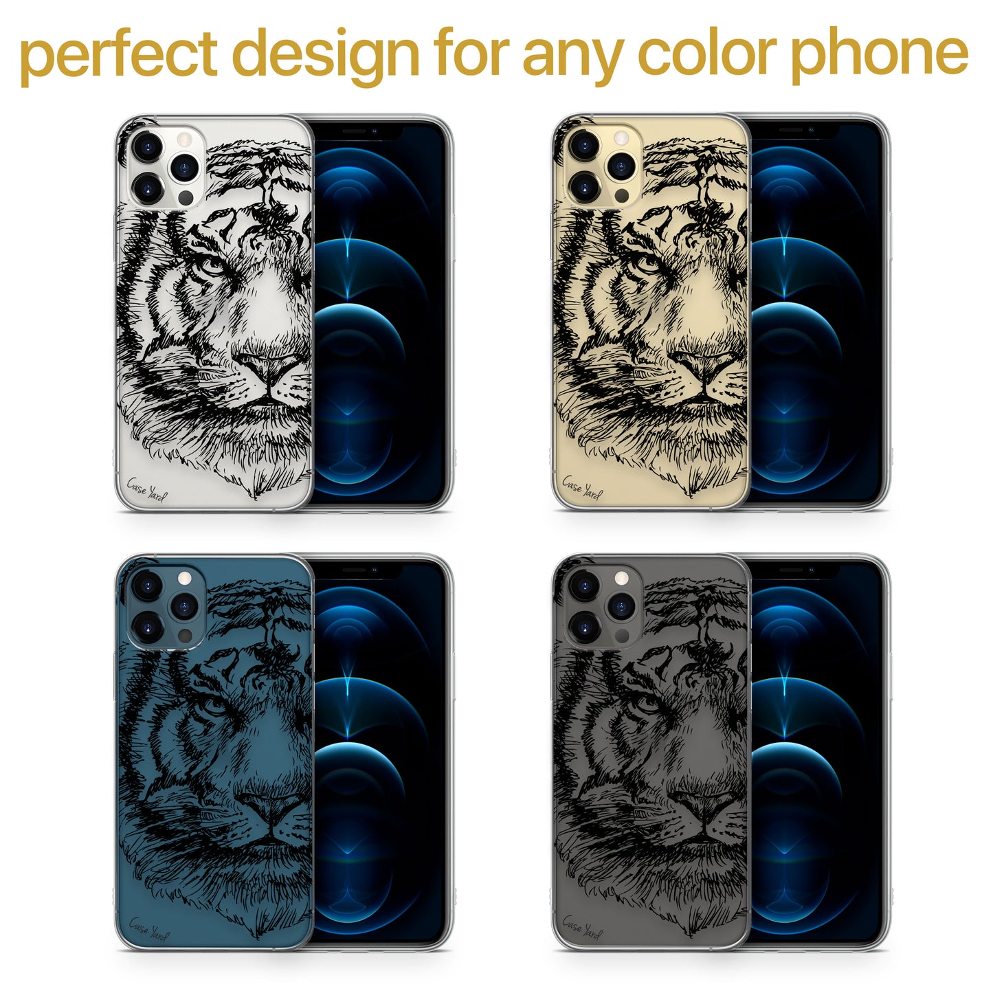 Tiger Sketch TPU Clear Phone Case for iPhone & Samsung Phones