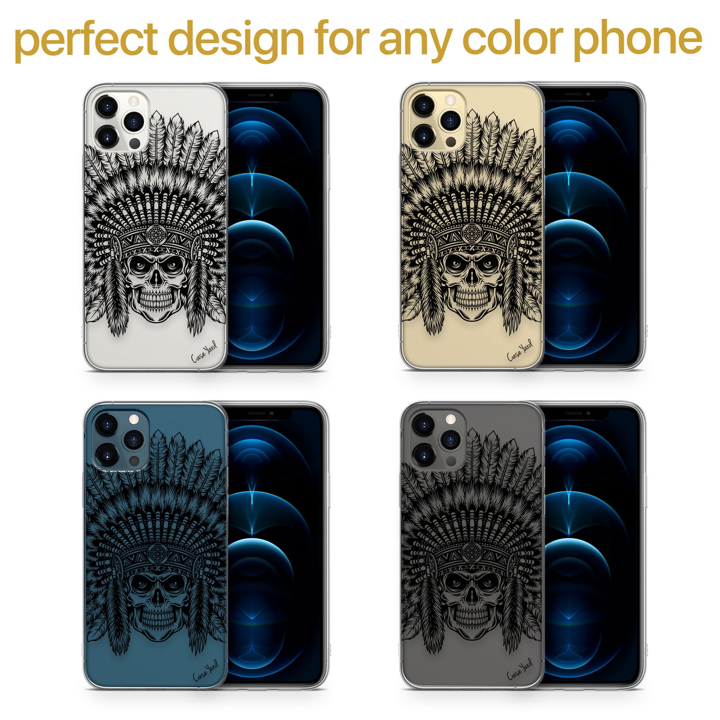 Skull Feather TPU Clear Phone Case for iPhone & Samsung Phones