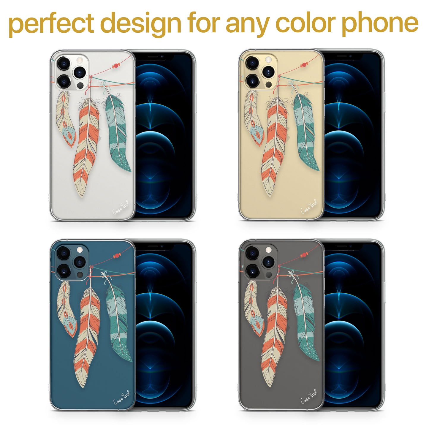 Colored Feather TPU Clear Phone Case for iPhone & Samsung Phones