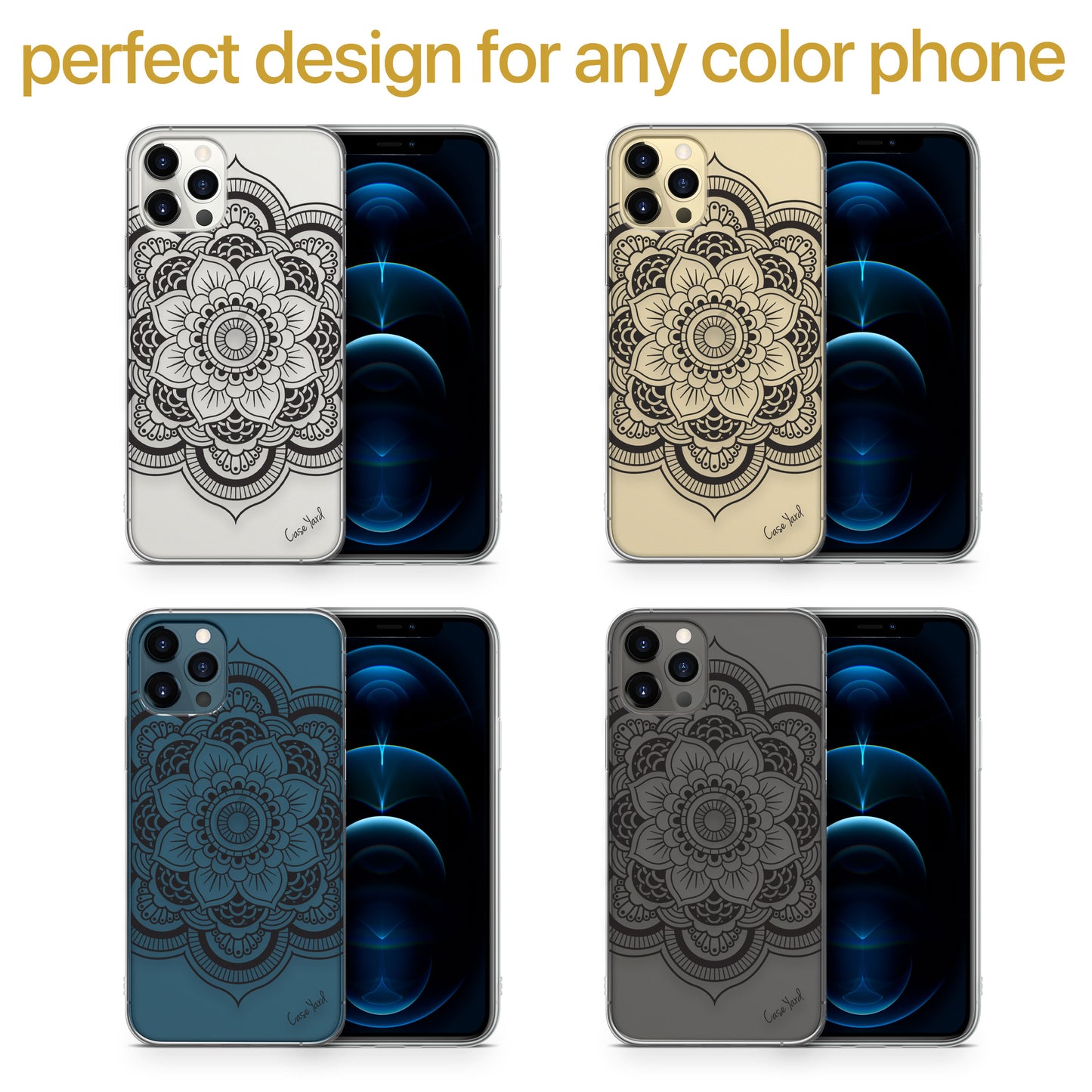 TPU Case Clear case with (Flower Mandala) Design for iPhone & Samsung Phones