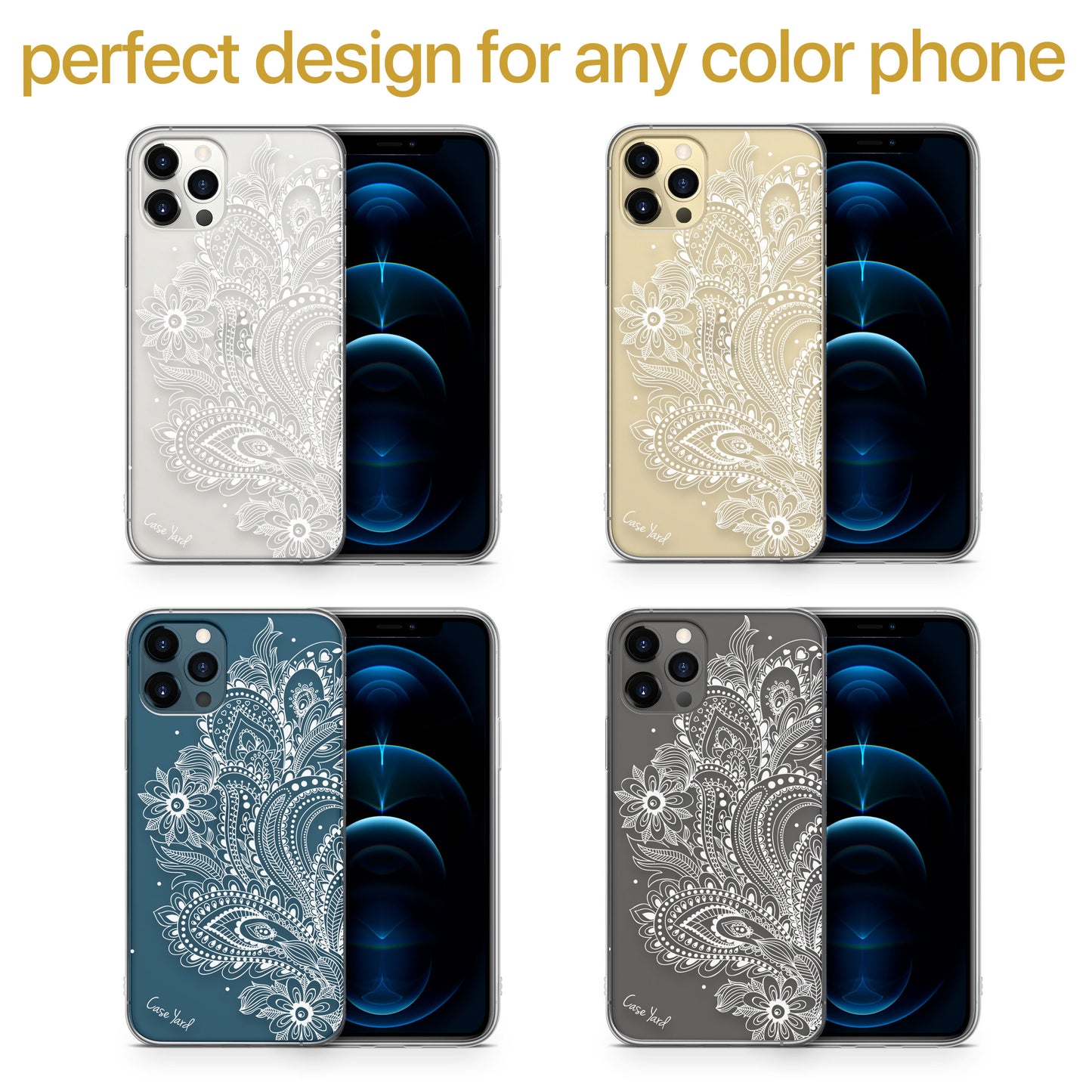 TPU Case Clear case with (Flower Paisley) Design for iPhone & Samsung Phones