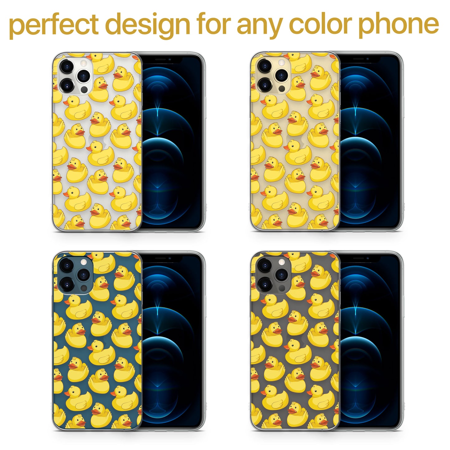 Ducky Pattern TPU Clear Phone Case for iPhone & Samsung Phones