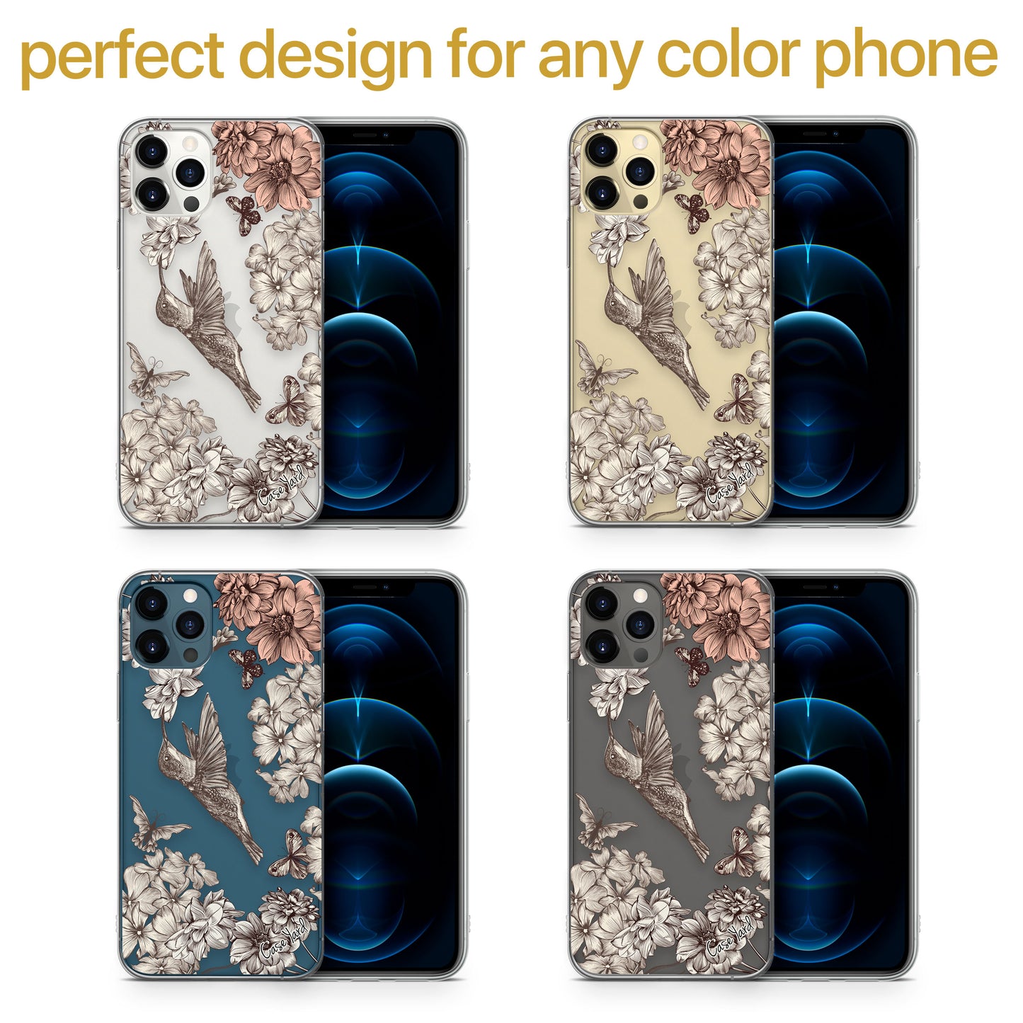 Vintage Hummingbird TPU Clear Phone Case for iPhone & Samsung Phones