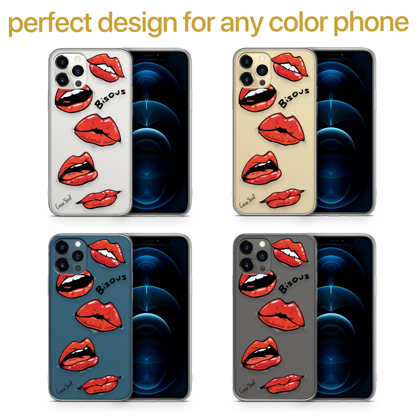 Lips Bisous TPU Clear Phone Case for iPhone & Samsung Phones